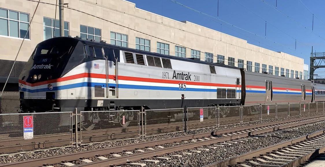 Amtrak P42DC 145 PhaseIII Heritage Unit Leading 42 The Pennsylvanian