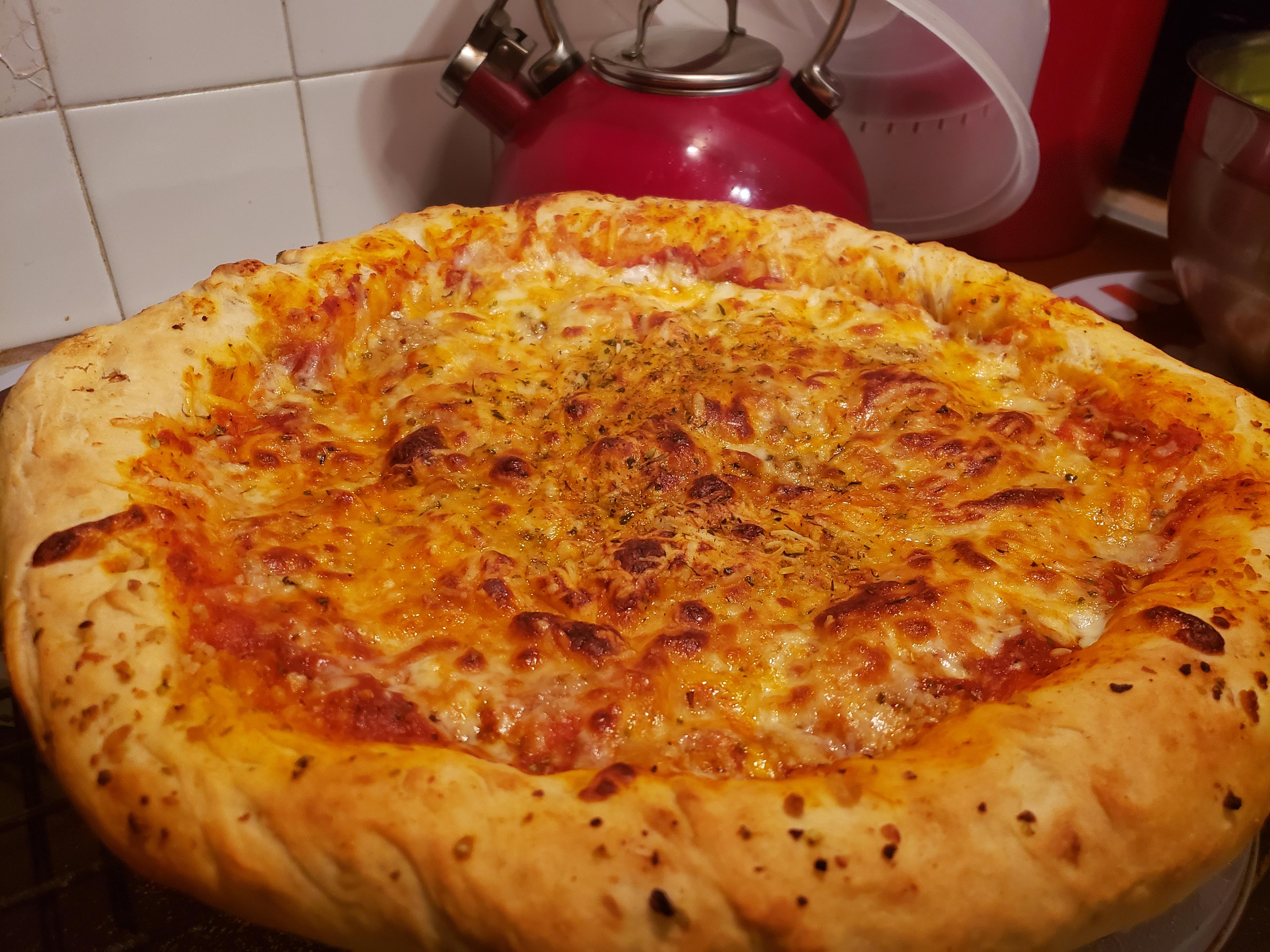 [Homemade] Made a 5 cheese pizza with homemade dough that had a garlic