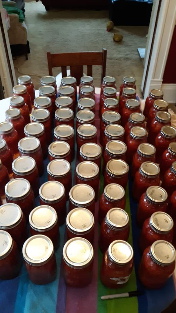 4 bushels of tomatoes, 71 quarts. Mom and I were in too deep. r/Canning