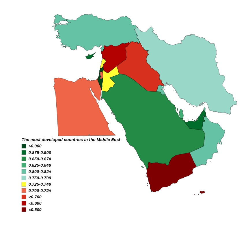 The most developed Middle Eastern countries (by HDI) r/MapPorn