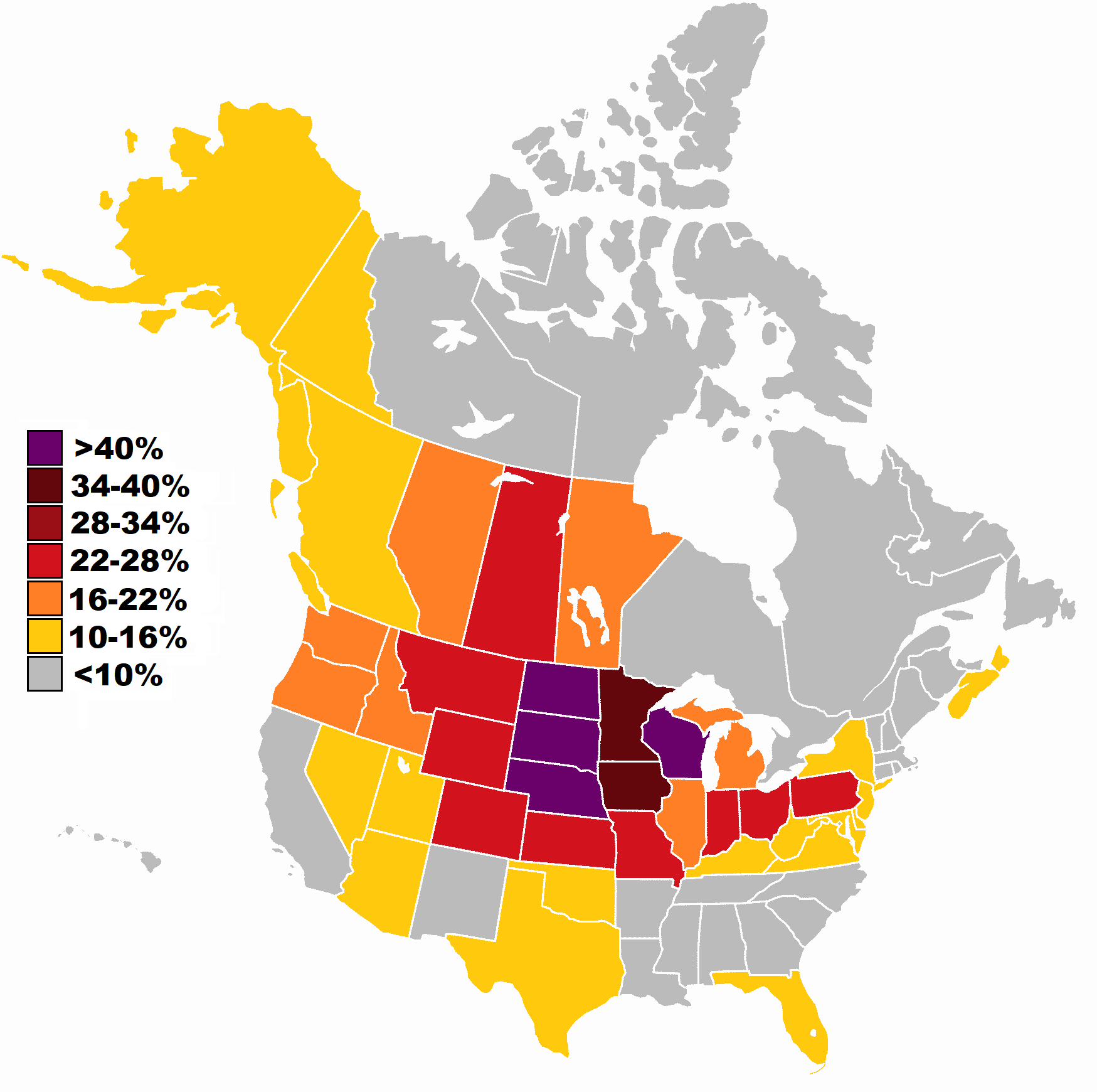 German ancestry in the USA (2000 census) and Canada (2016 census) r/MapPorn