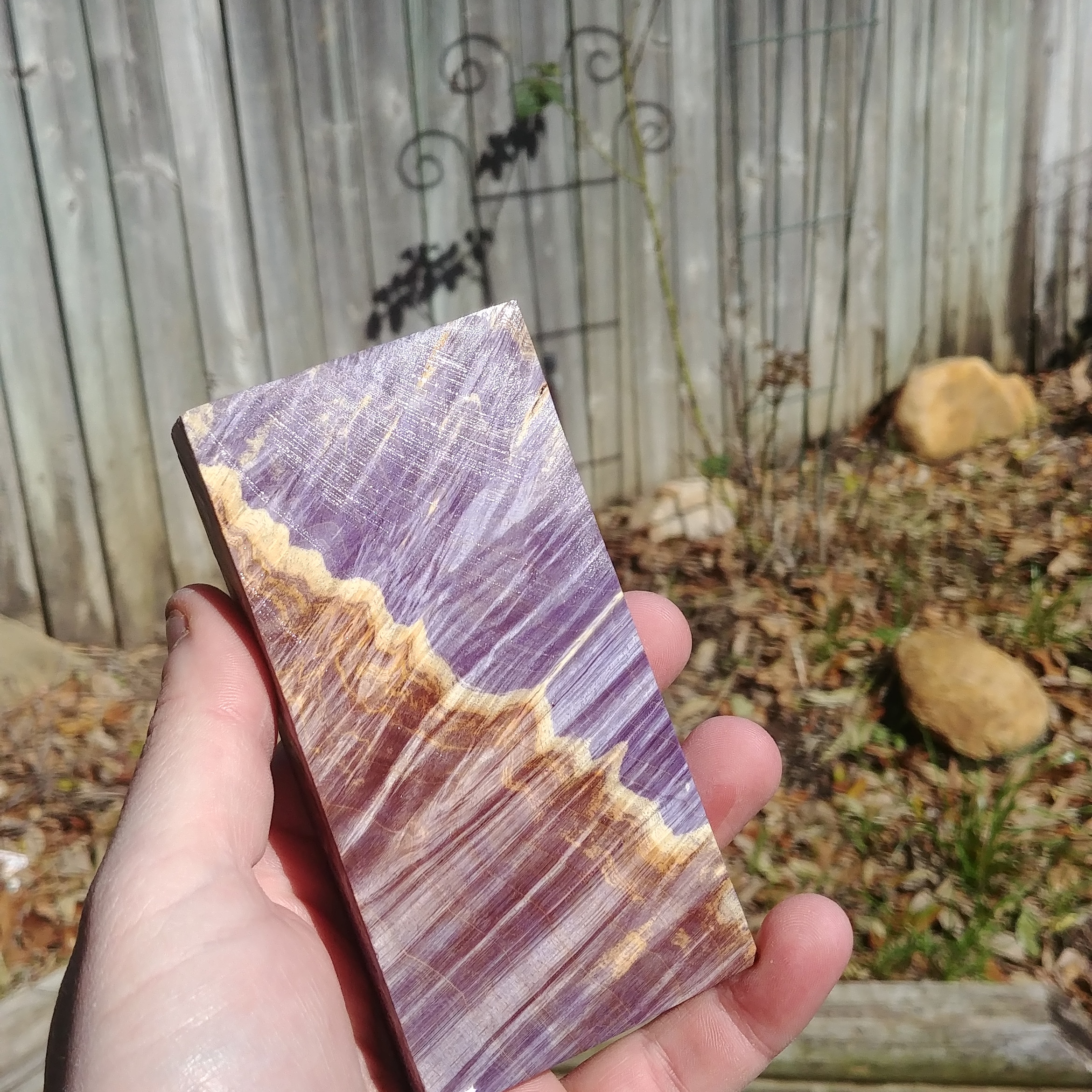 Knife scale anyone? This is purple dyed and stabilized maple burl r