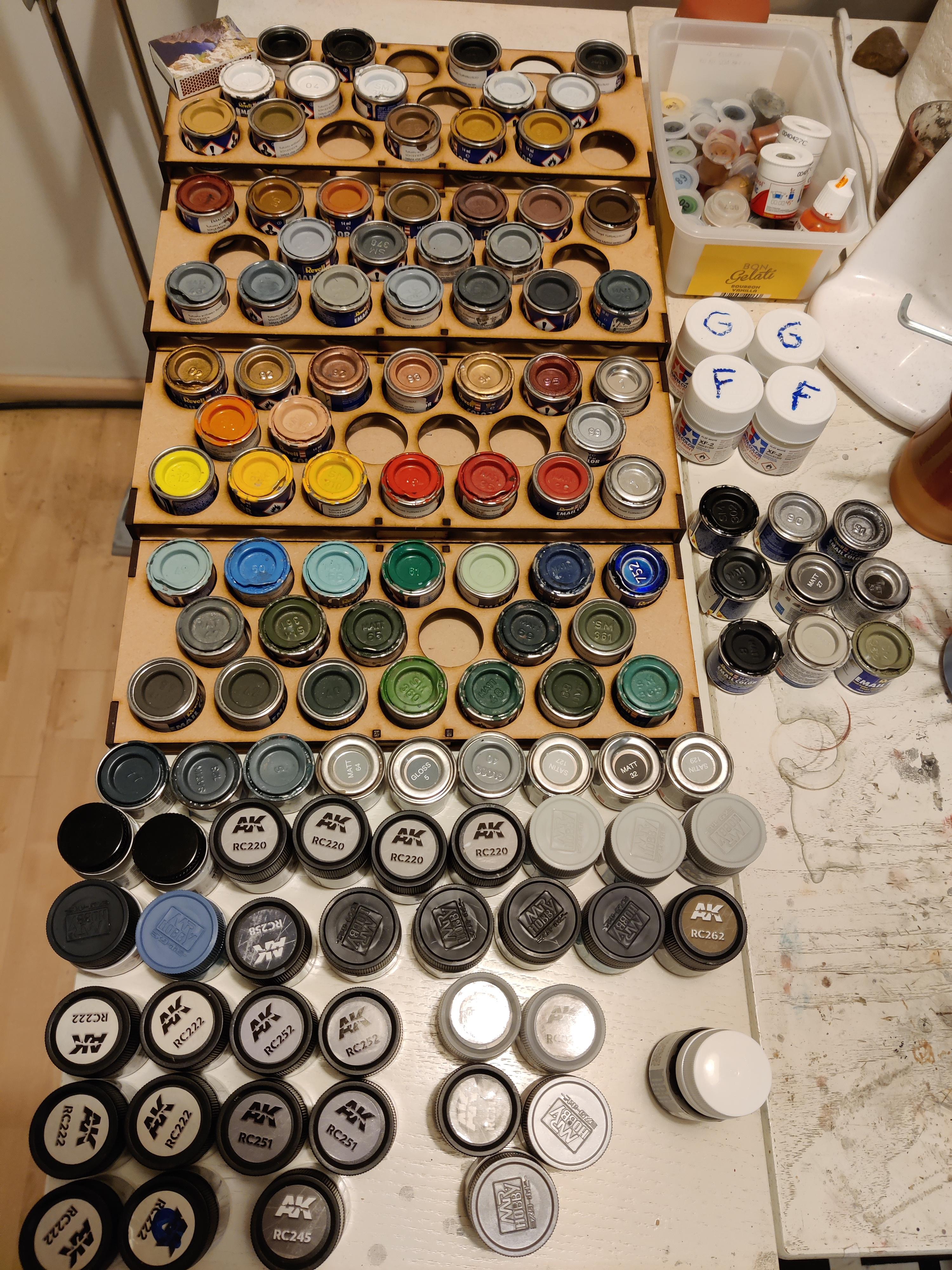 About 300€ in paints... this hobby ain't cheap. Model paint is more