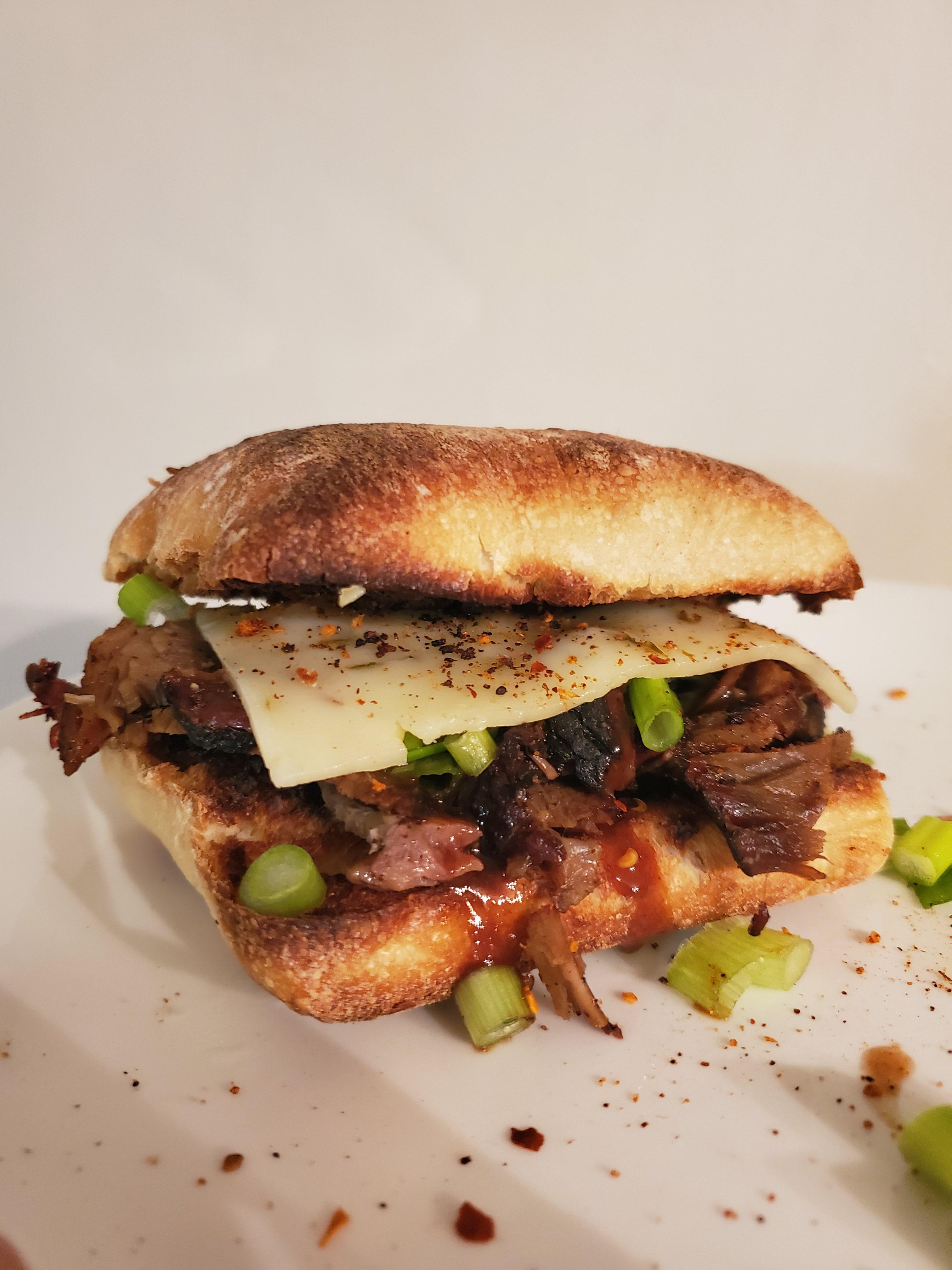 Mrs. Renfro's Ghost Pepper BBQ Sauce Brisket Sandwich 🌶🌋🌶 r/spicy