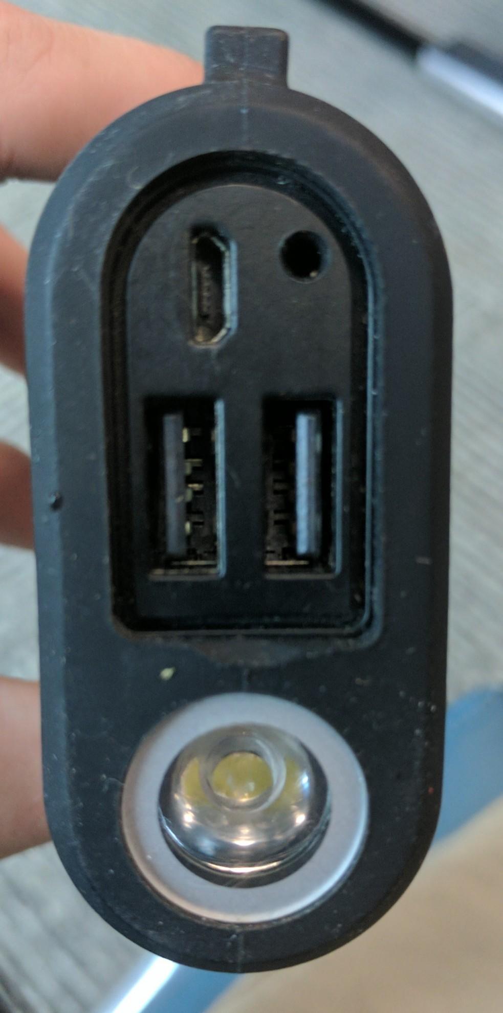 This battery has USB ports facing both ways so you never put it in the