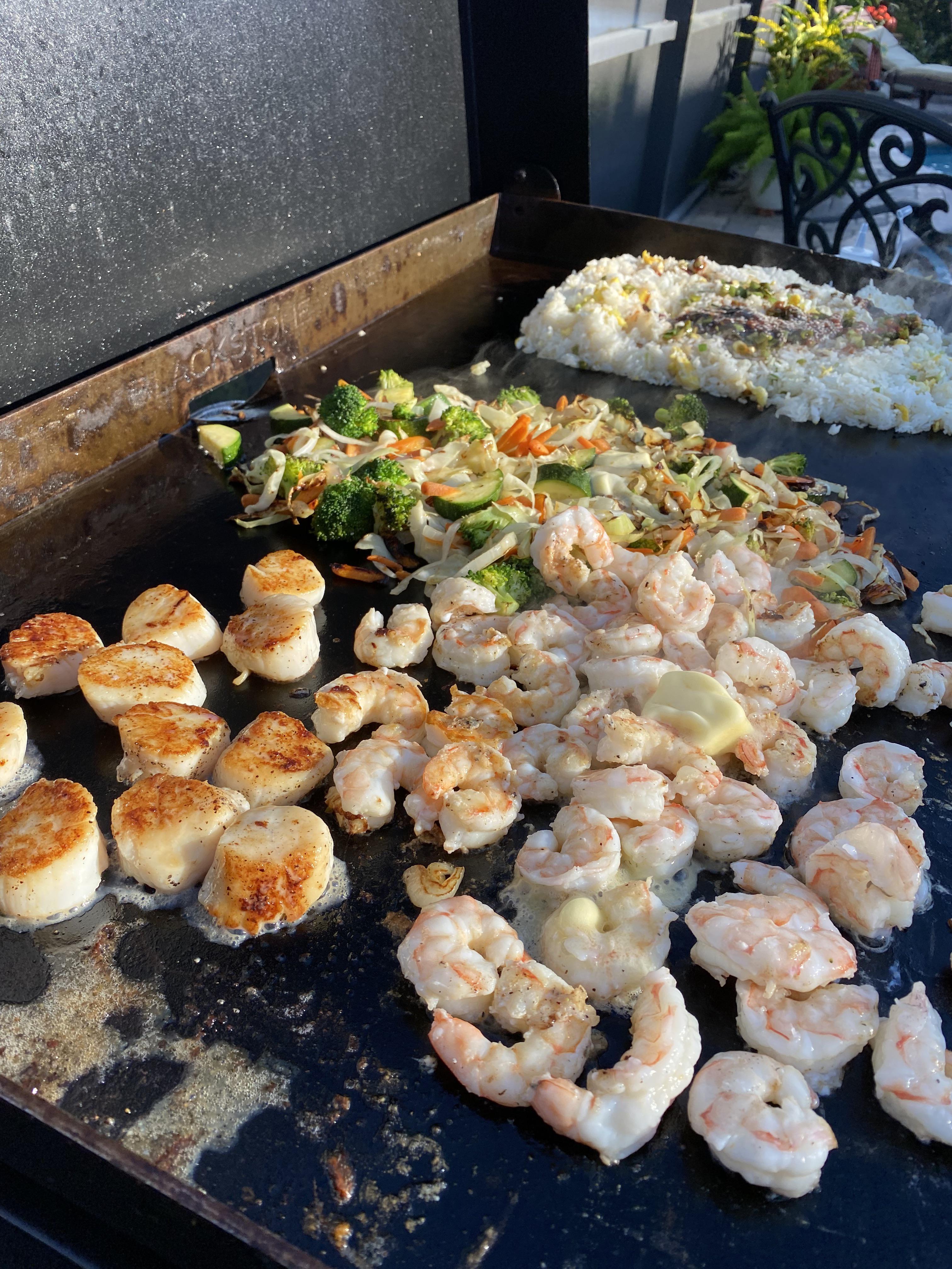 Shrimp and scallop hibachi with ginger fried rice r/blackstonegriddle
