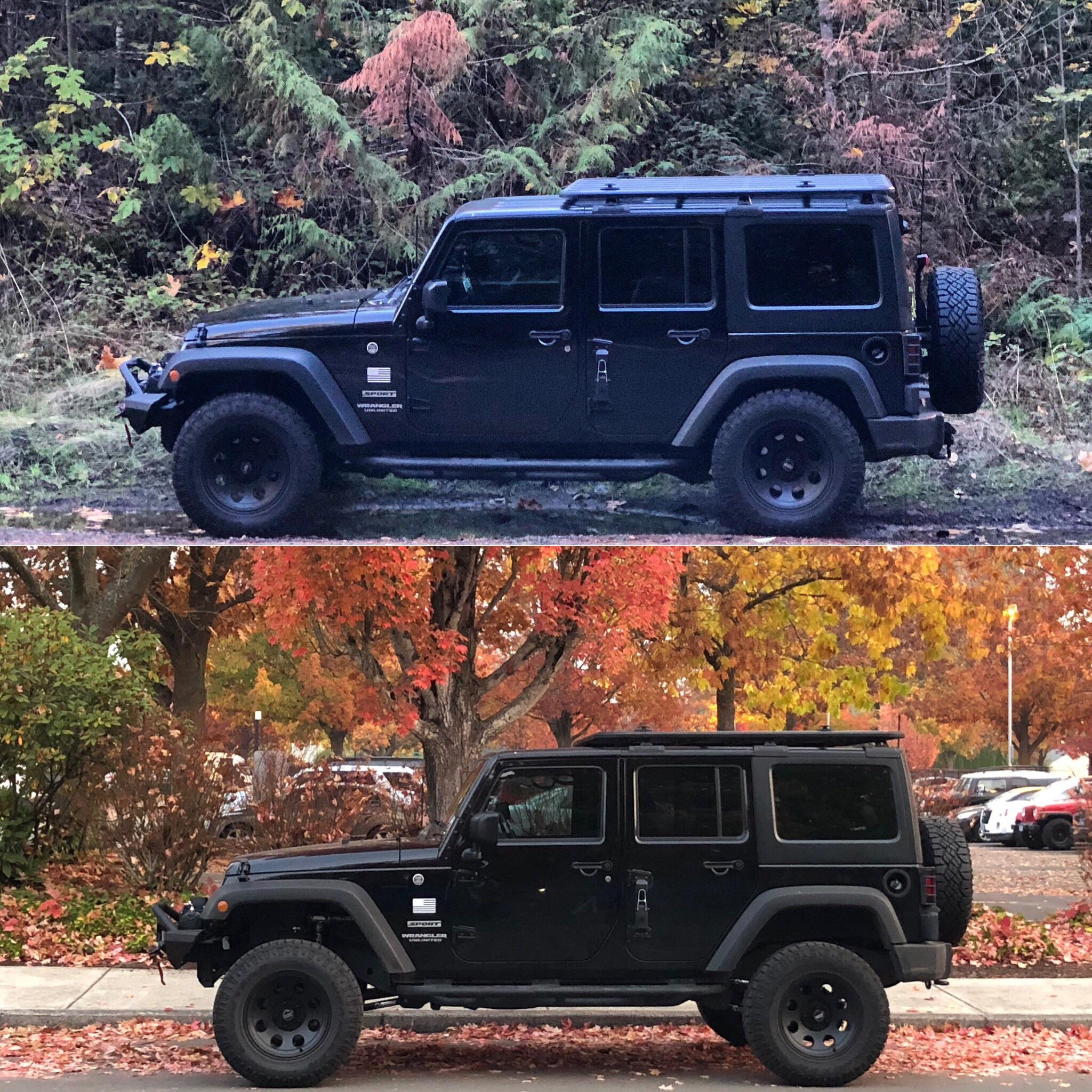 Before and after installing 3 inch lift. Regear and 35s next on list