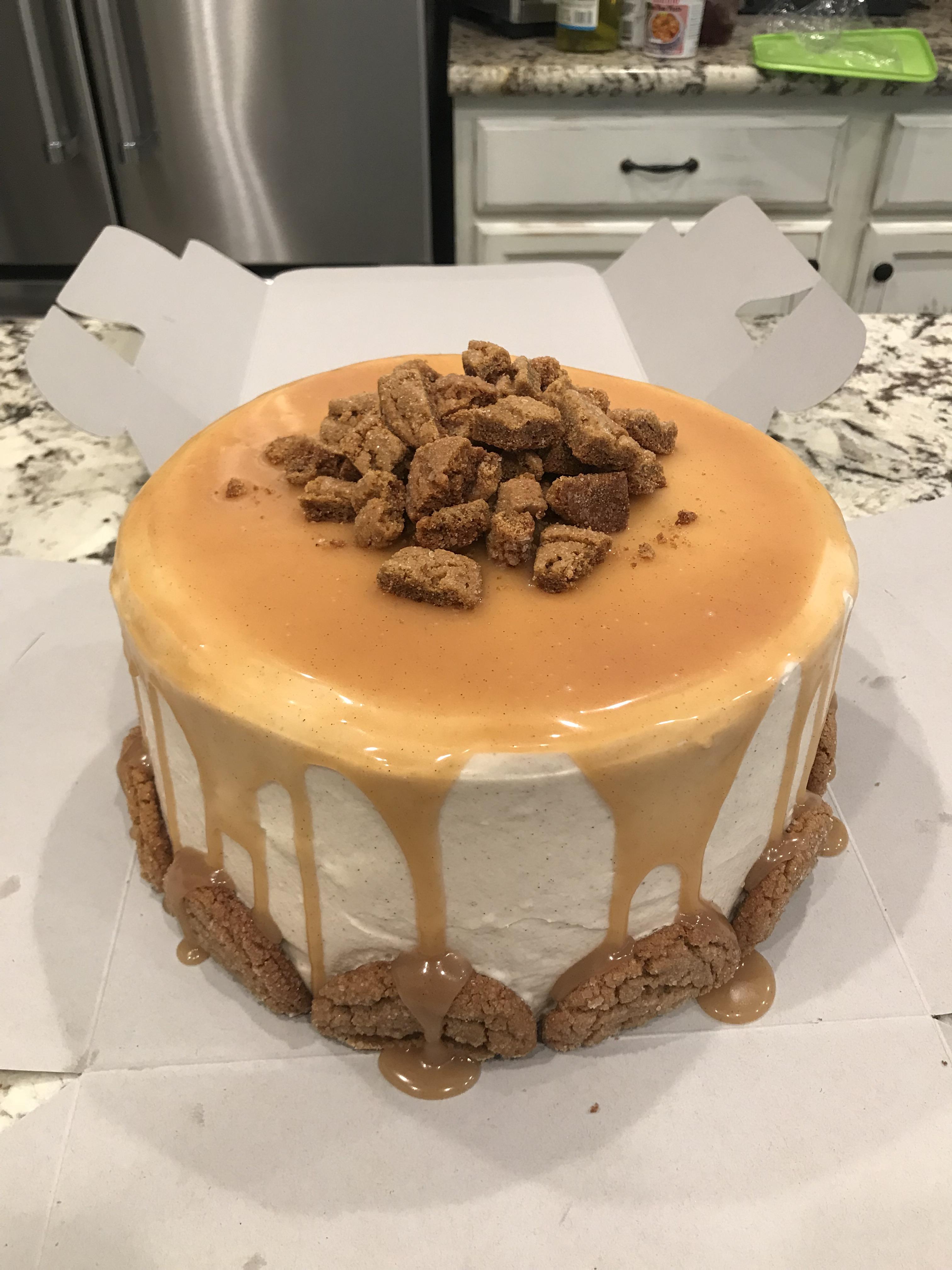 Triple layer bourbon spice cake with salted bourbon caramel and