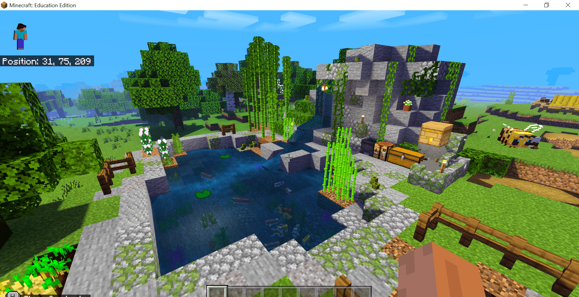 A created a pond with a small waterfall. r/Minecraft