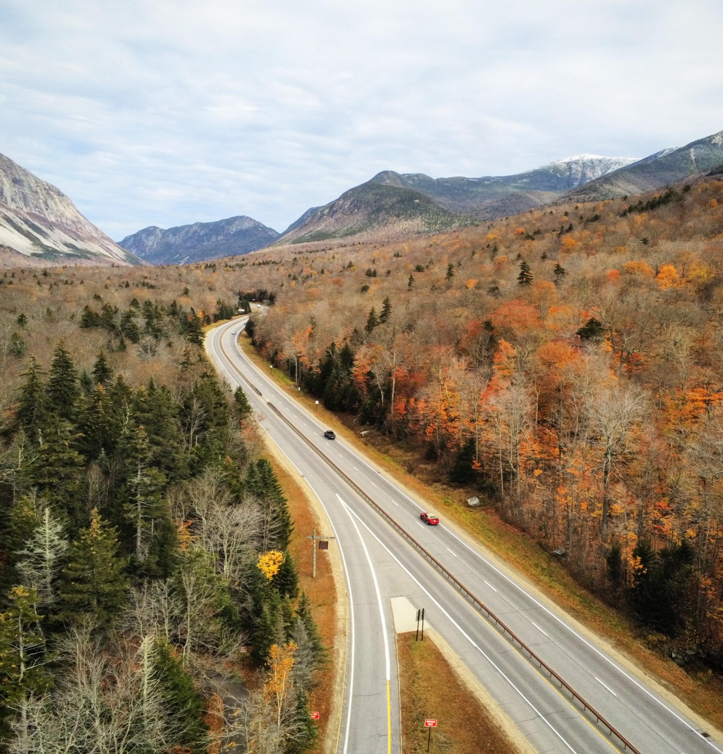 The first hints of snow on the mountains in Franconia Notch, New