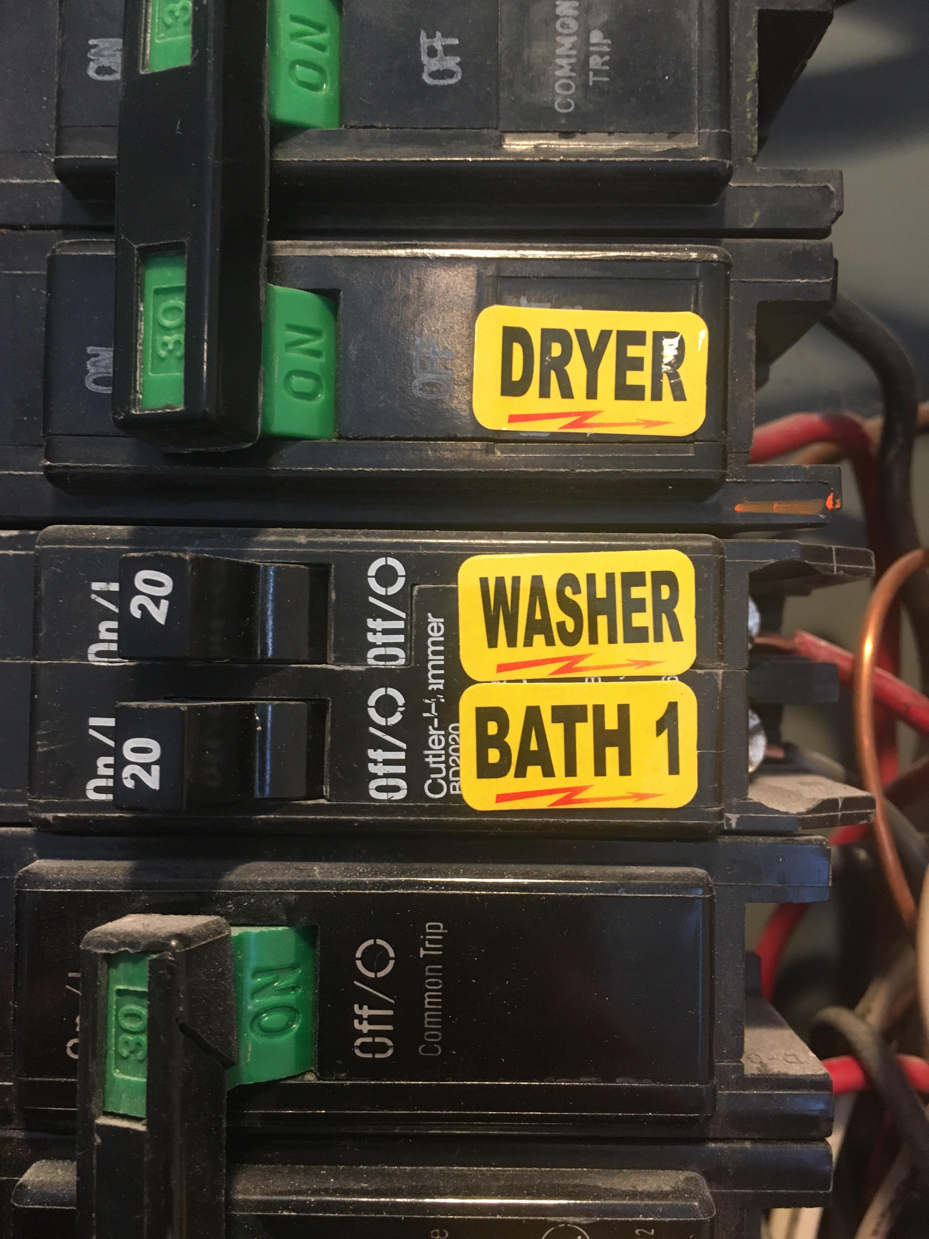 Washer/bath breaker is using shared neutral wiring with 3 conductor