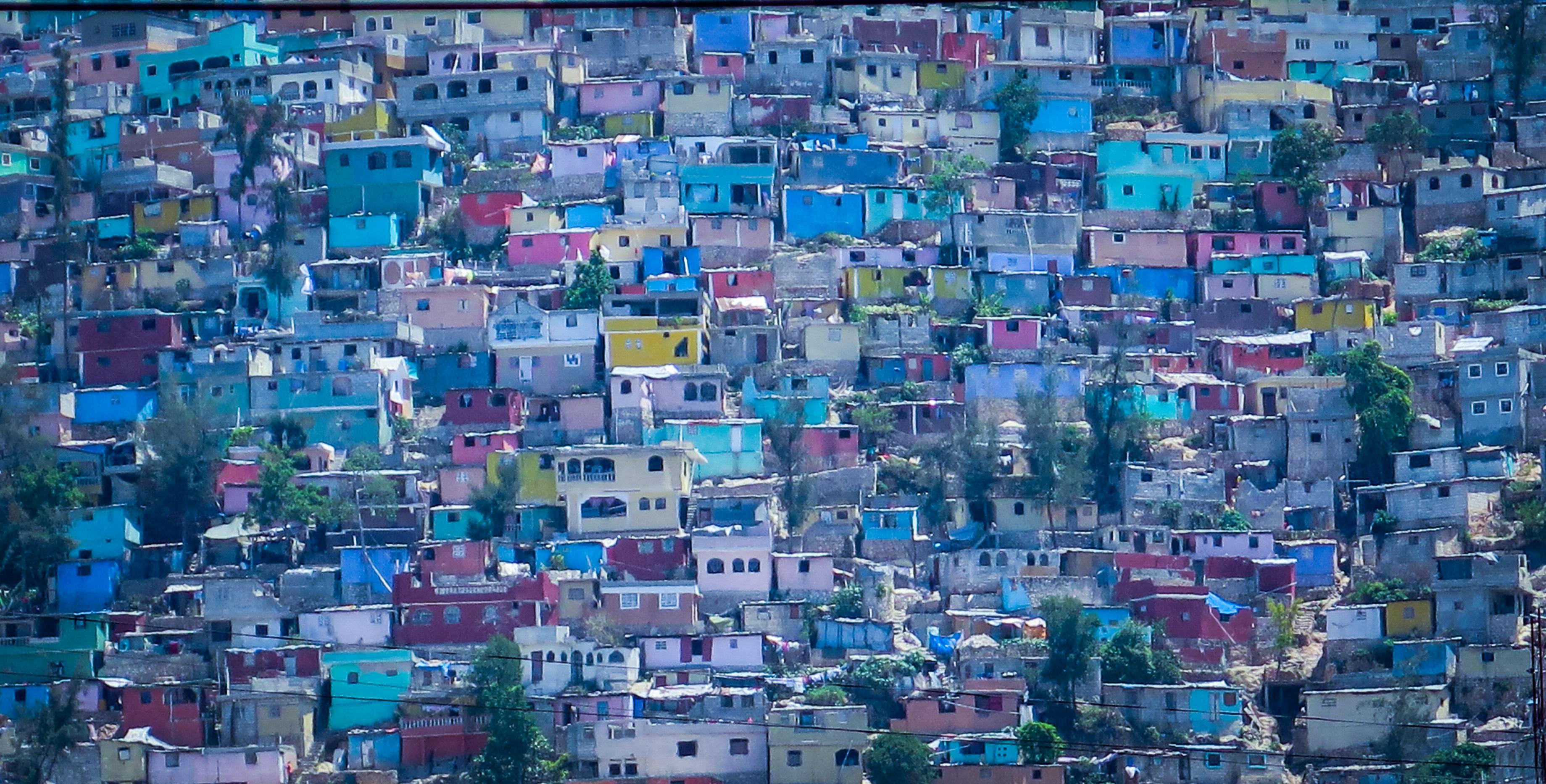 Colorful houses sit on the hillside in Jalousie, Port Au Prince, Haiti