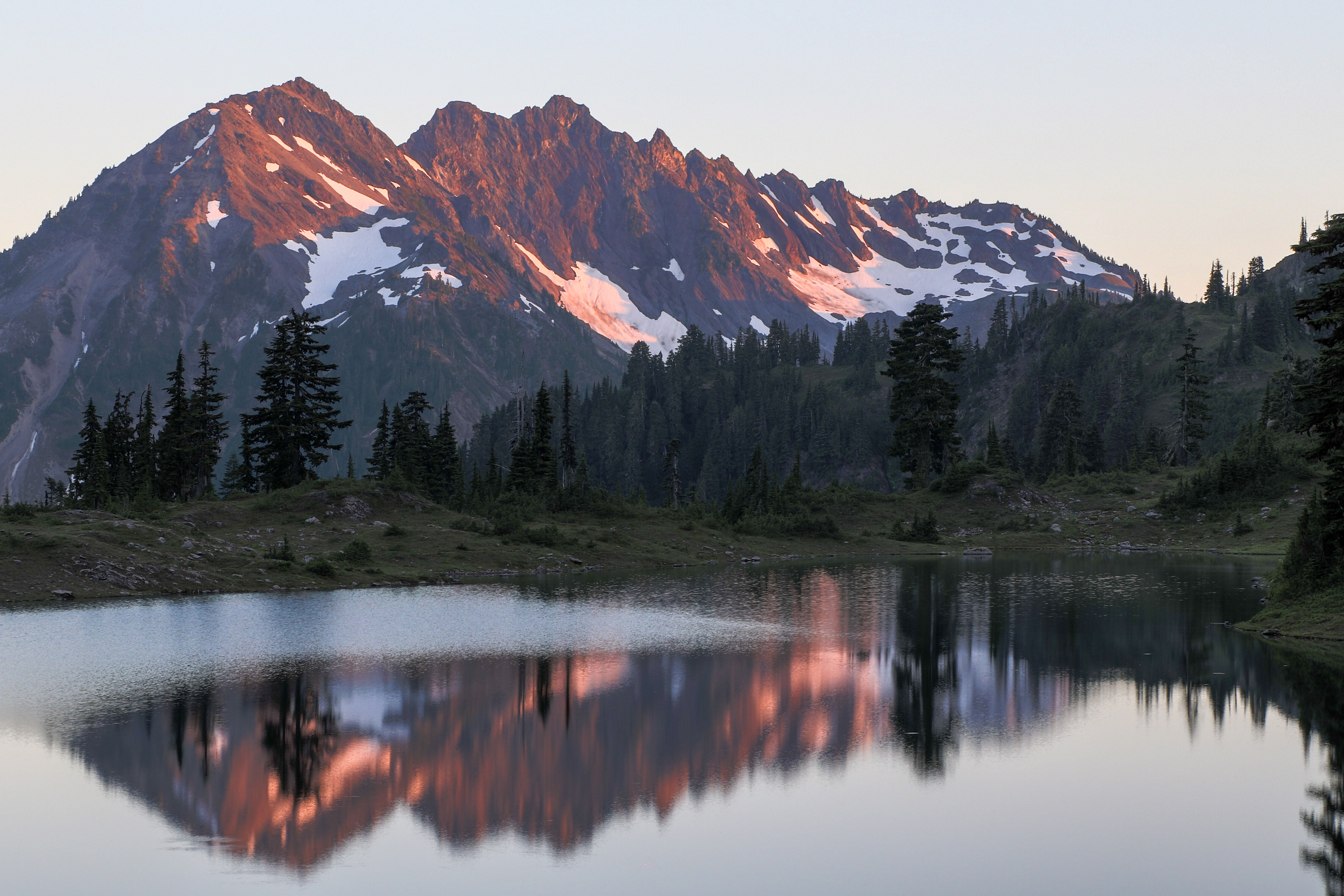 Sunset on Mt. Duckabush reflected in Lake LaCrosse, Olympic National Park, WA r