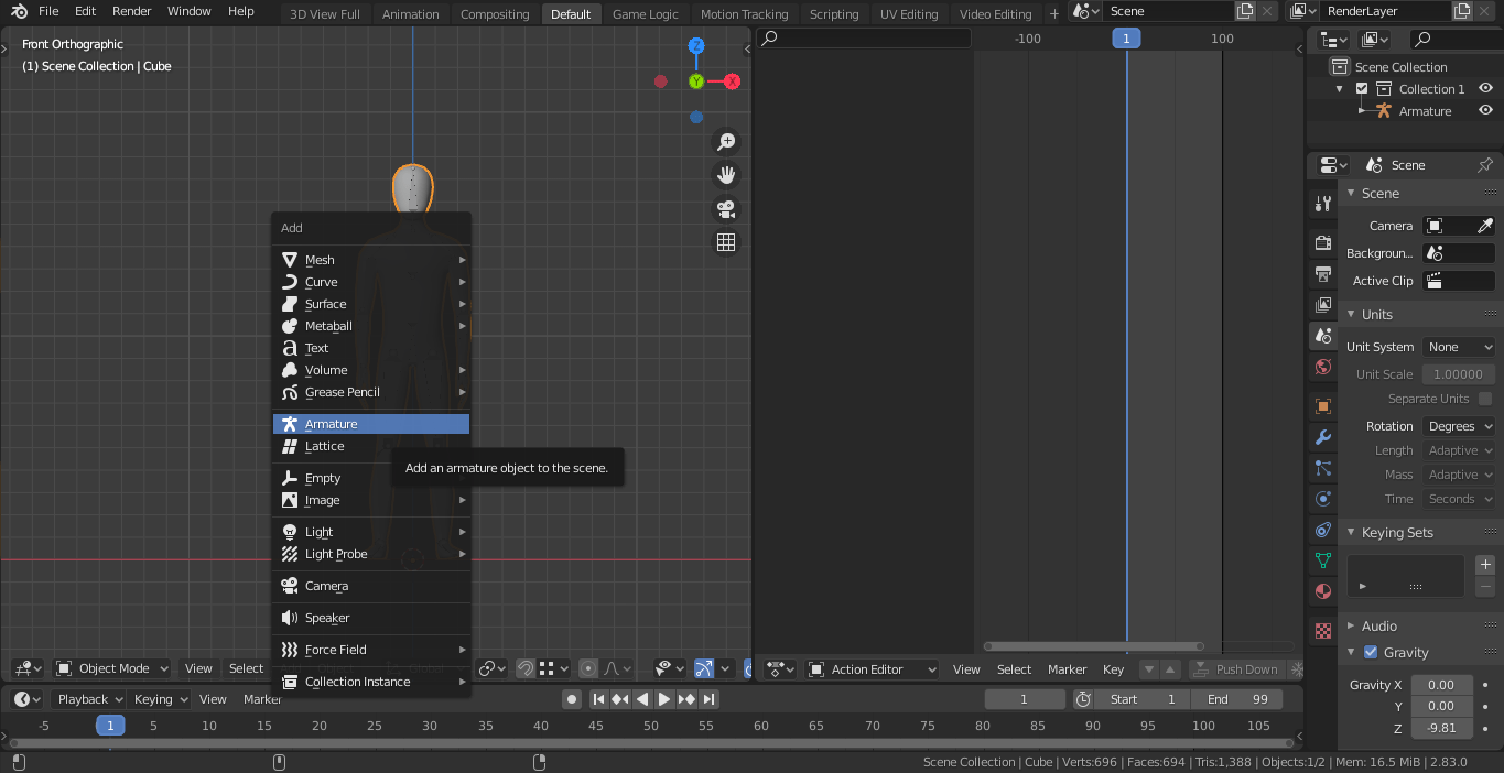 Can't find Armature "bone" option in (shift + a) menu. As a total
