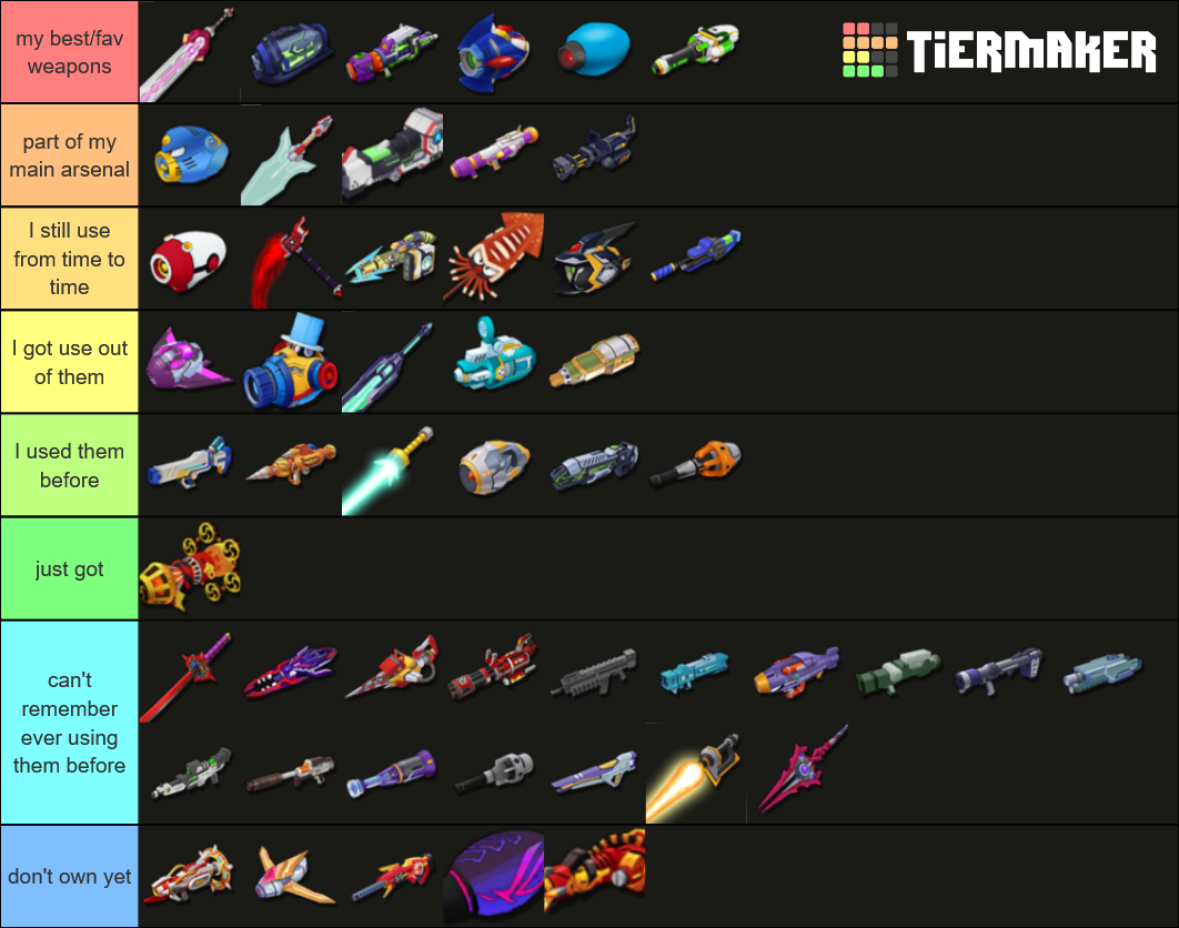 my current tier list of x dive weapons MMXDive