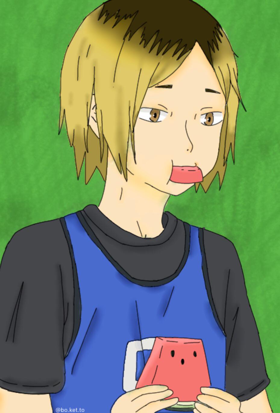Kenma Eating Watermelon (redraw by me) r/haikyuu