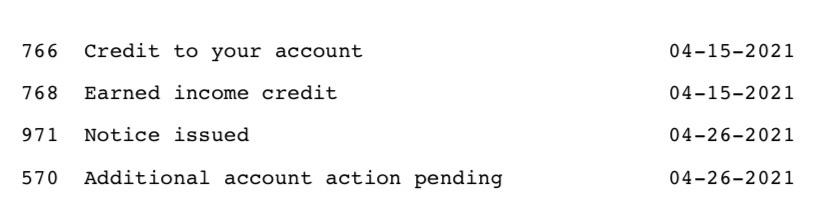 Would they tell me what the 971 & 570 codes are in regards to if I call? IRS