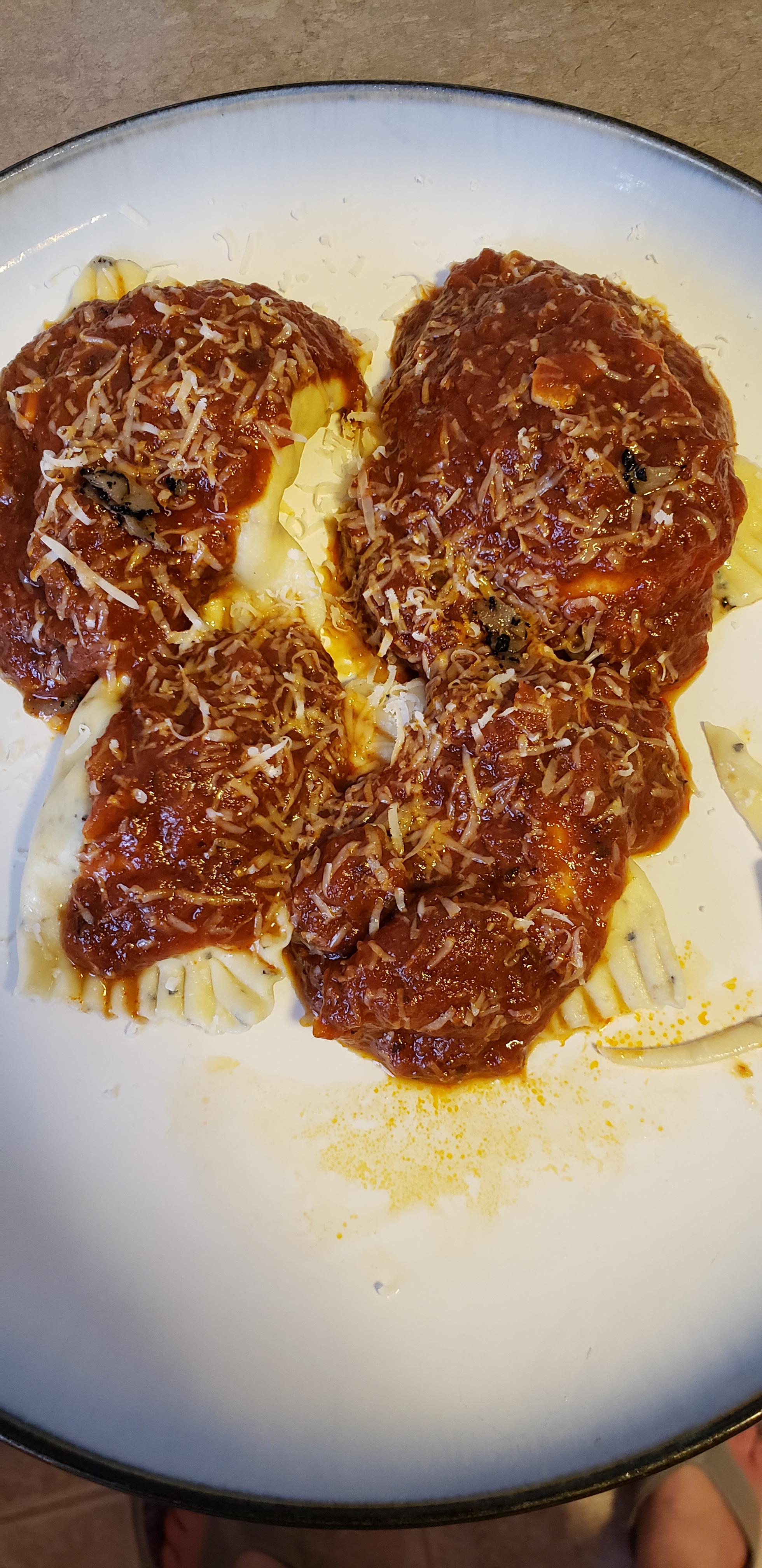 [Homemade] handmade truffle noodle ravioli stuffed with a three cheese