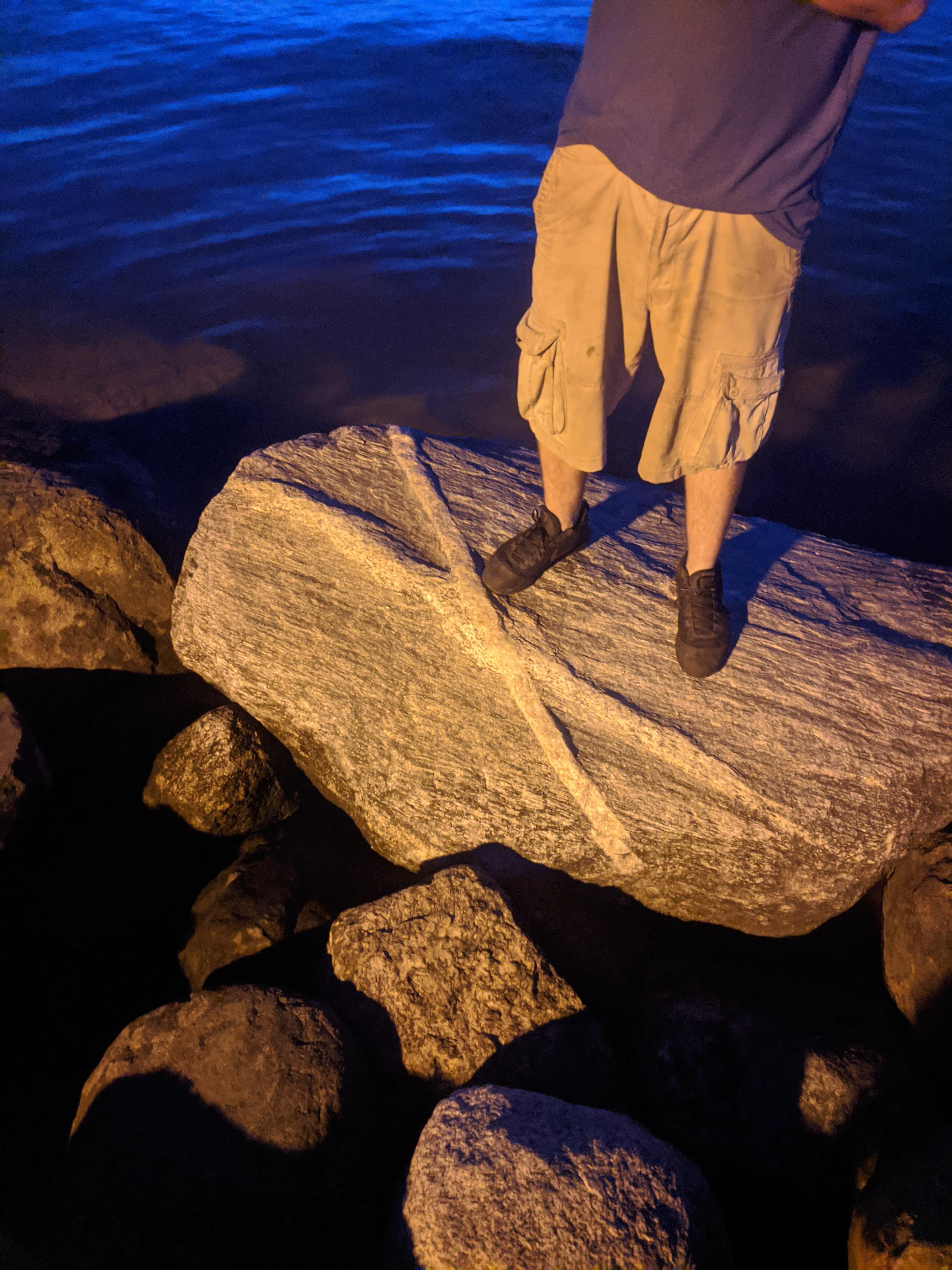 Prehistoric straightedge rock or fossil? On the breakwater/Tenney Park