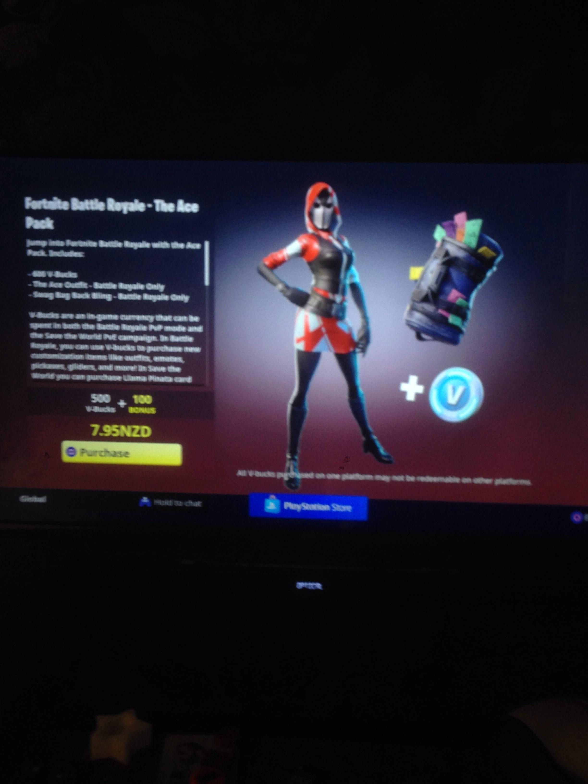 The Ace pack now available on PS4 (in New Zealand at least) FortNiteBR