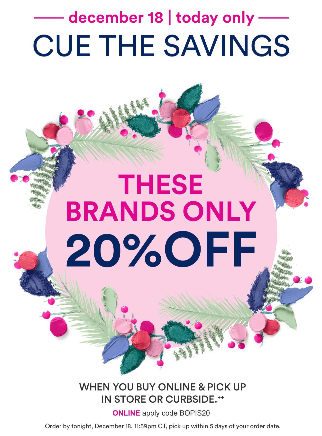 Ulta 20 off select brands when you buy online and pick up instore