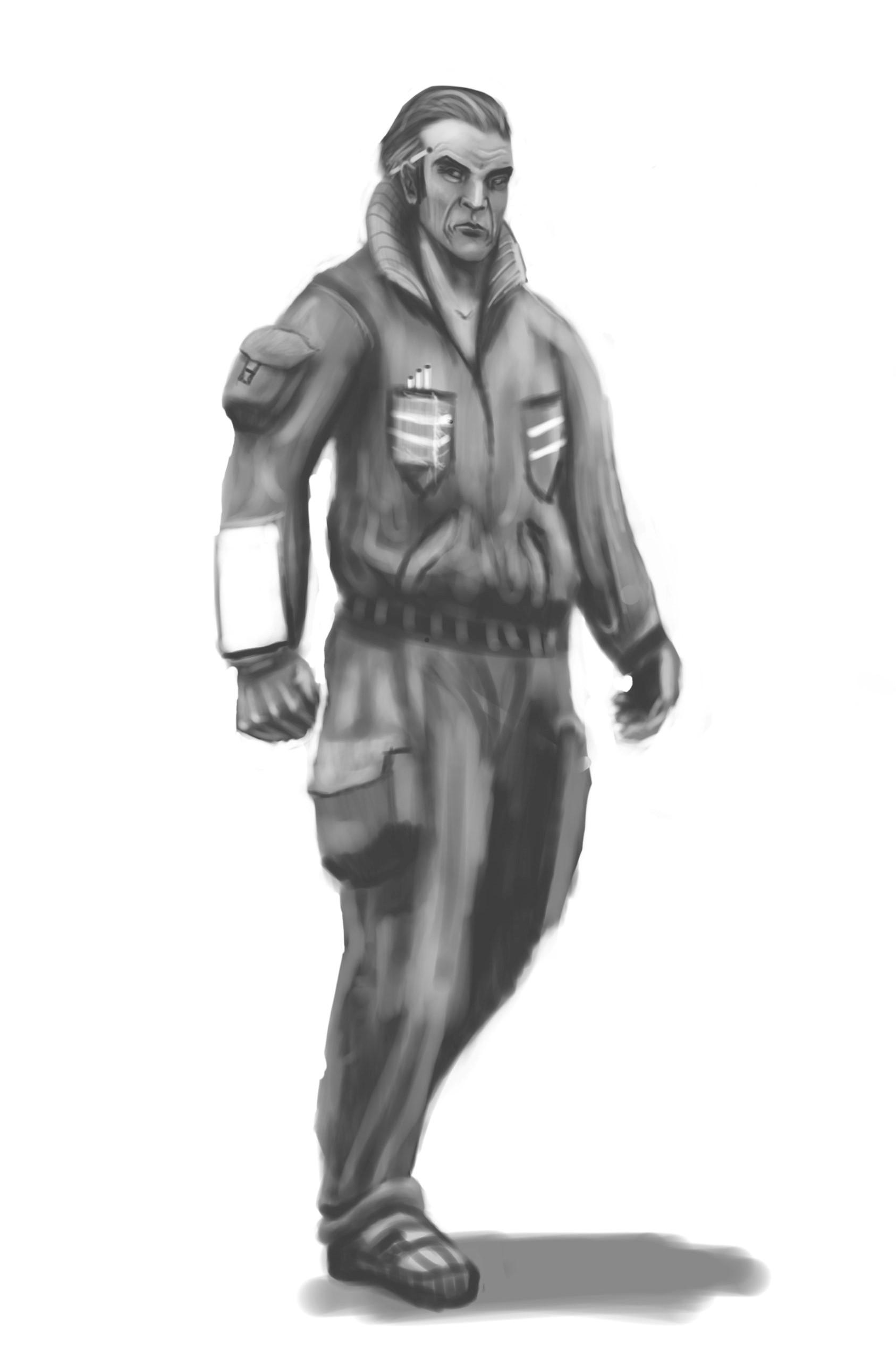 I sketched my chain smoking expert pilot. r/SWN