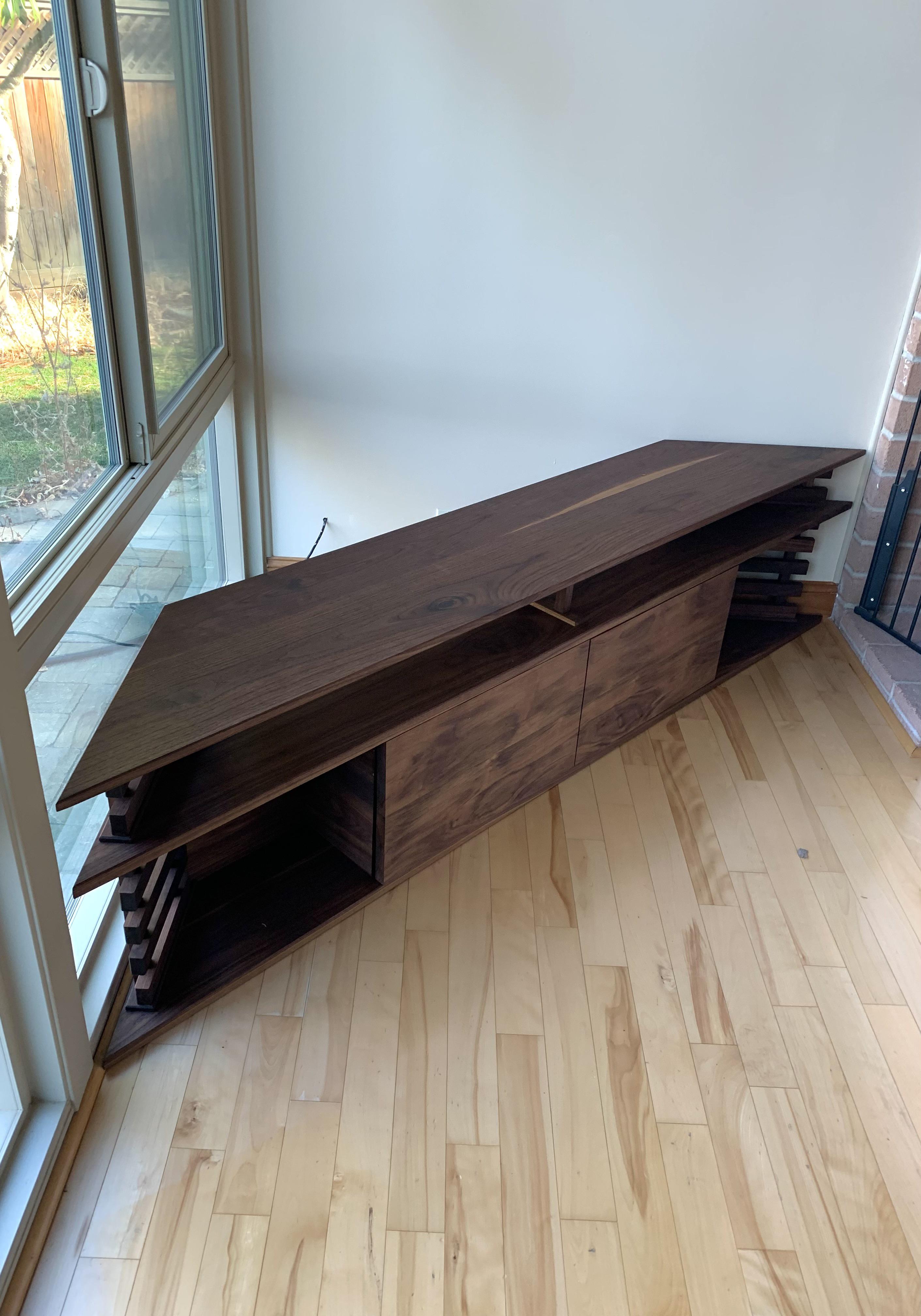 An angled media console for my mom; a gift before I go out to college