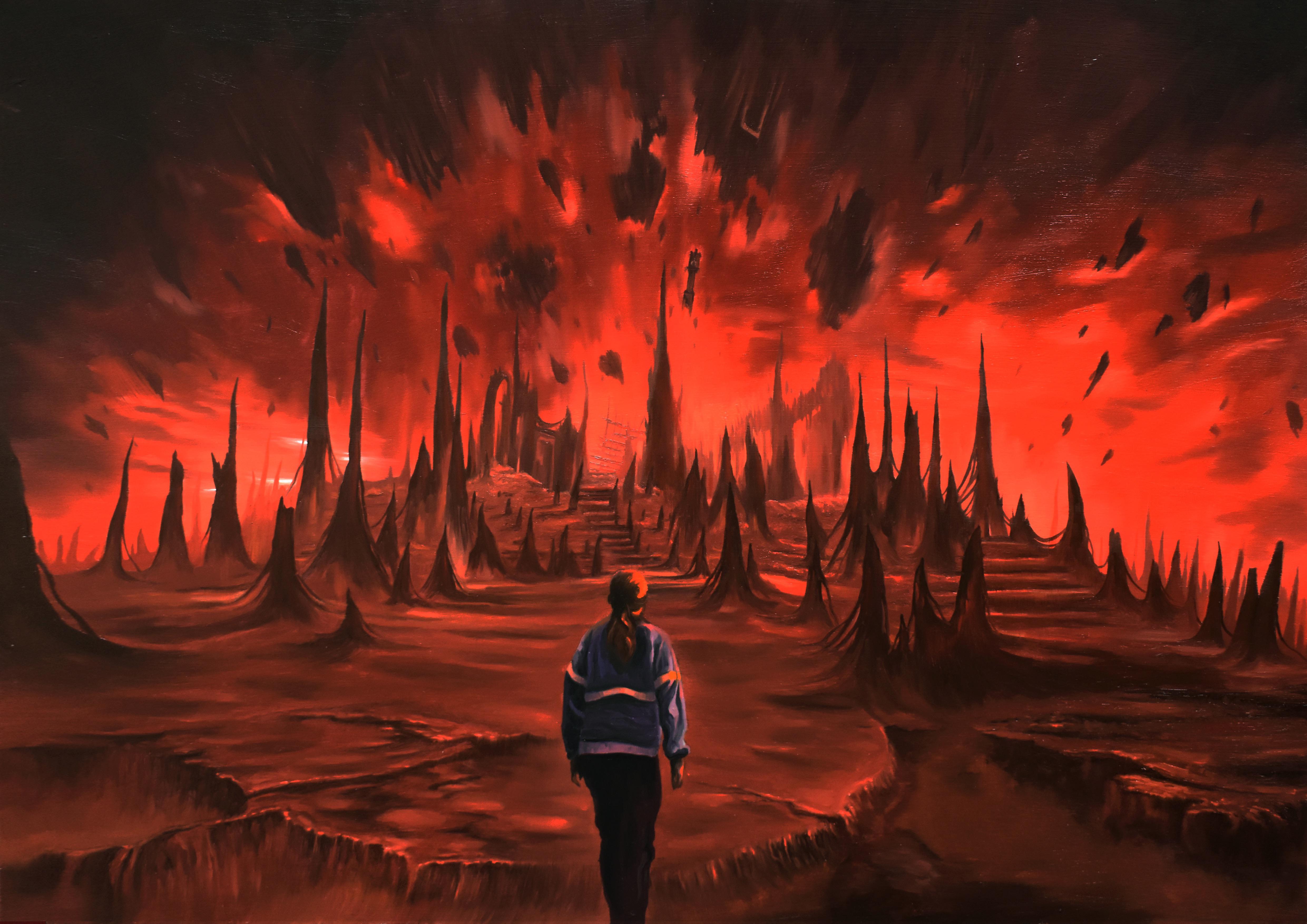 My Stranger things painting, running up that hill, Oil on wood r