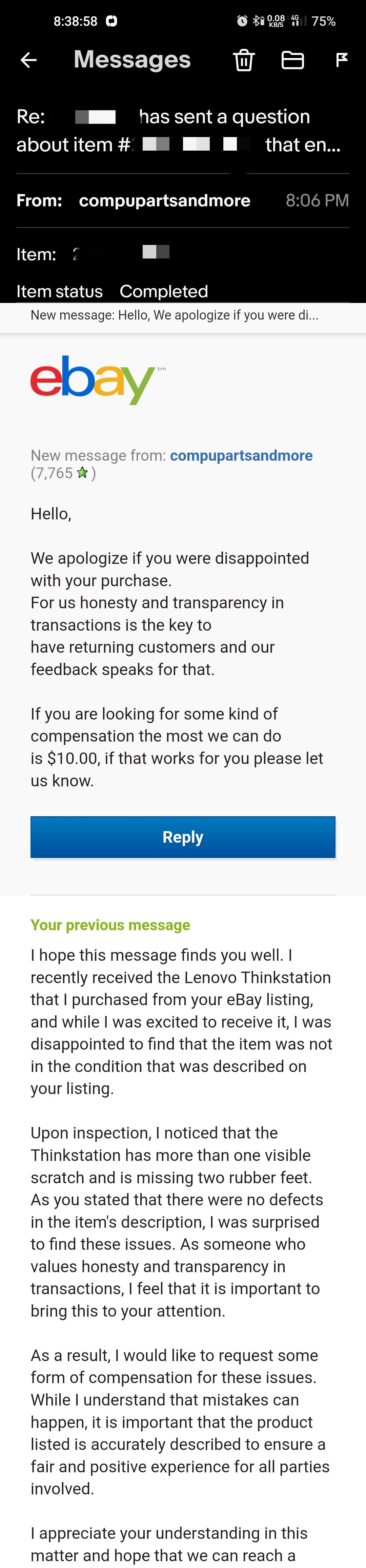 Buyer BEWARE I asked ebay seller why my PC was not as described