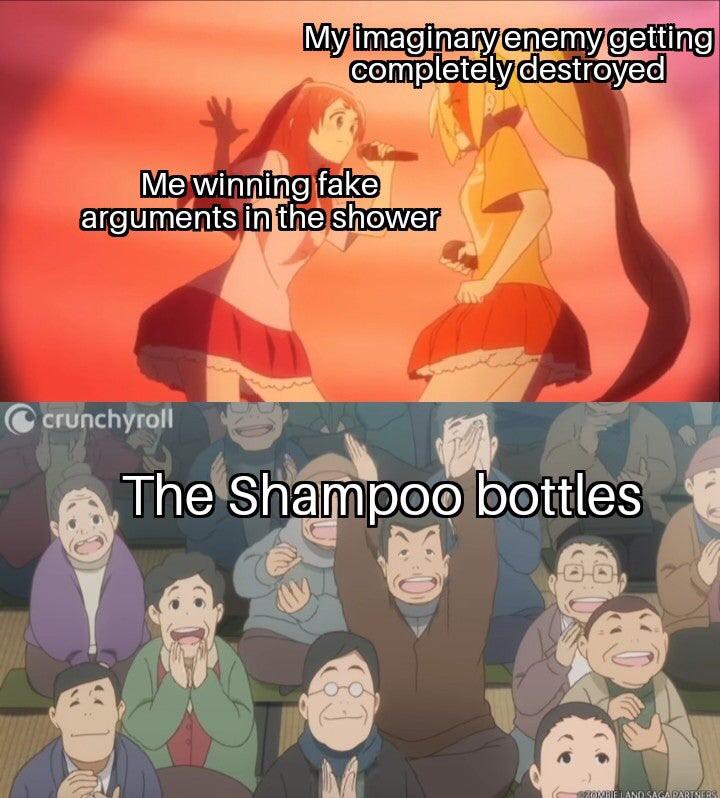 Your basic shower argument in anime meme form r/showerwarriors
