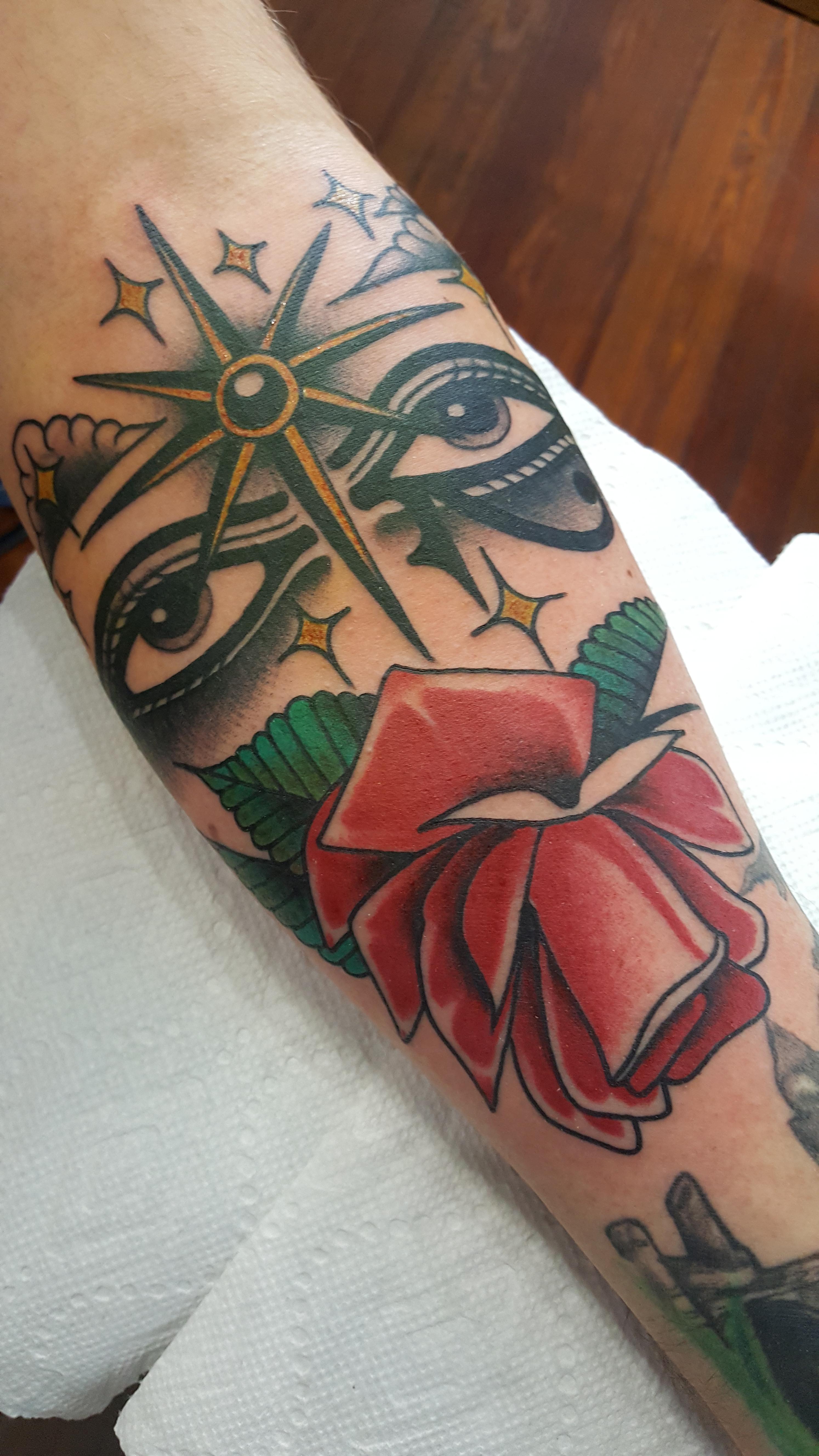 Great Gatsby meets Eye of Ra. Done by Enrique Valdes darkwhitetattoo at Anthem Tattoo in