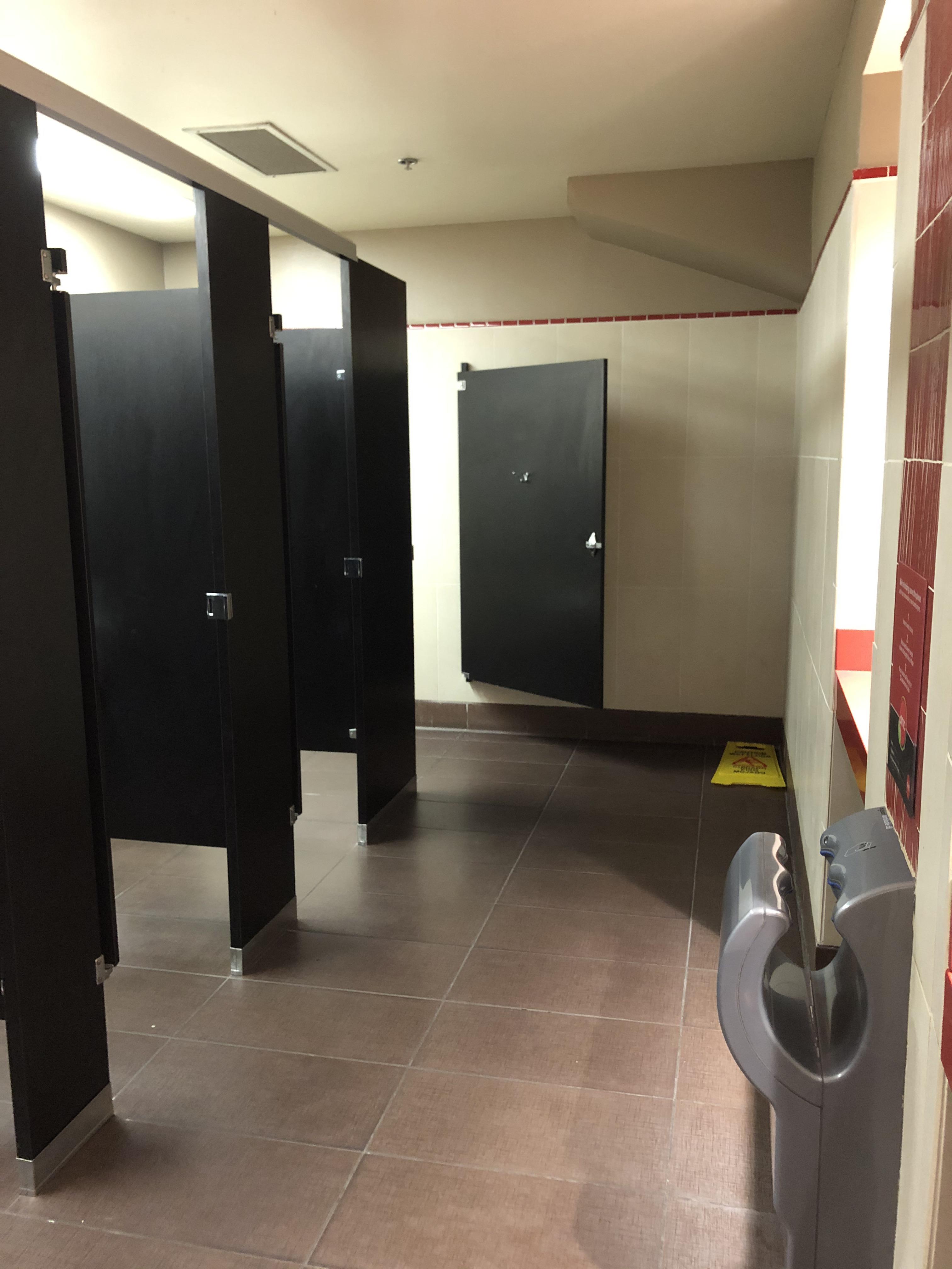 the bathroom at the mall is usually a packed and crowded place