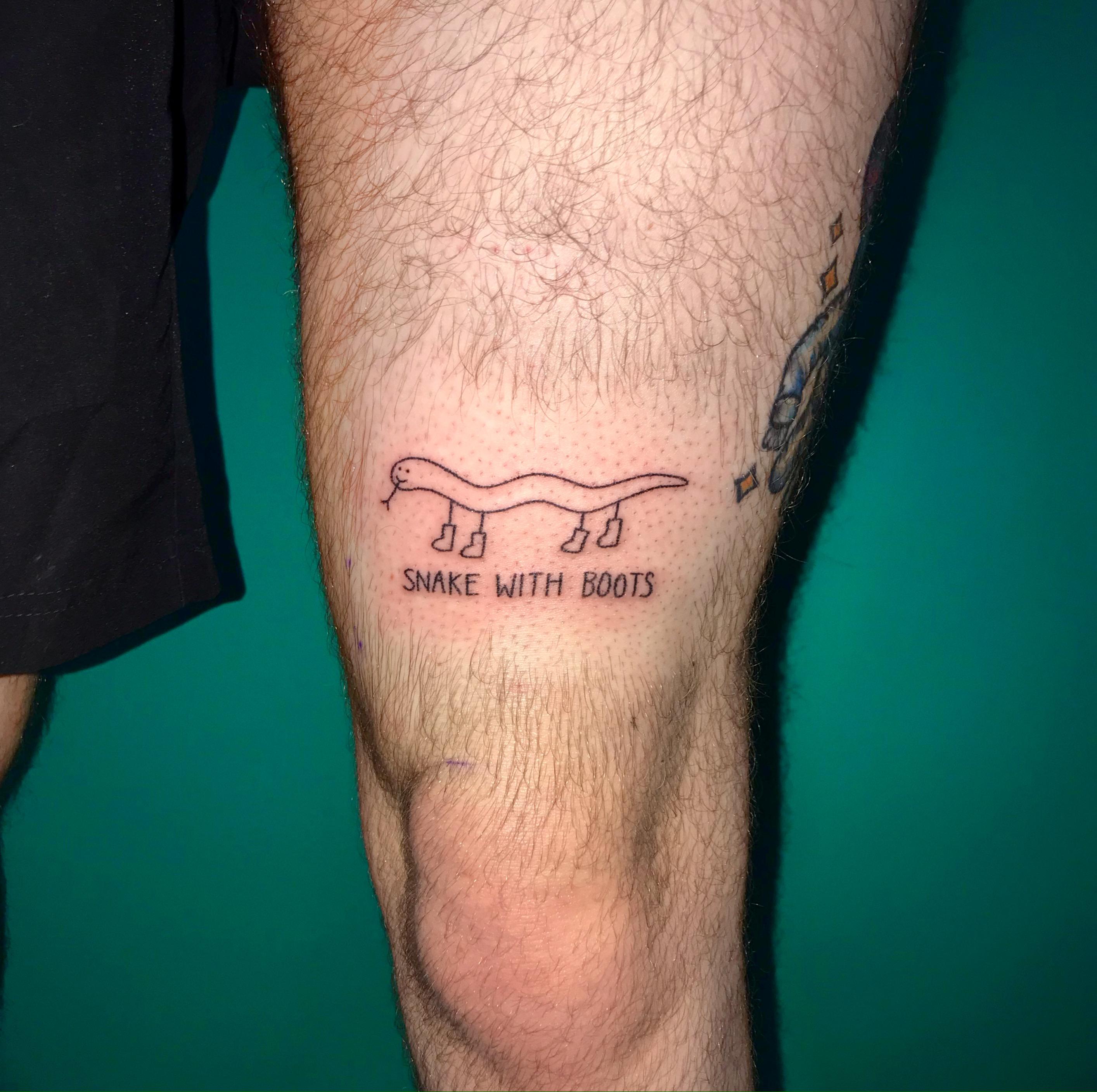 Snake with boots done using a 9rl r/sticknpokes