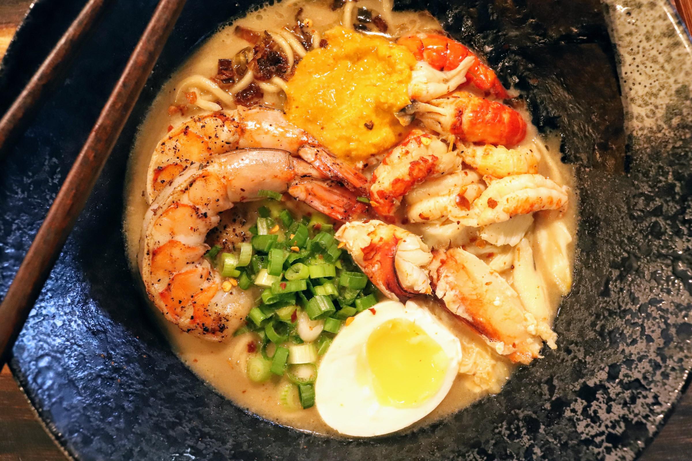 Seafood Miso Ramen with shrimp, crab meat, and crawfish. r/ramen