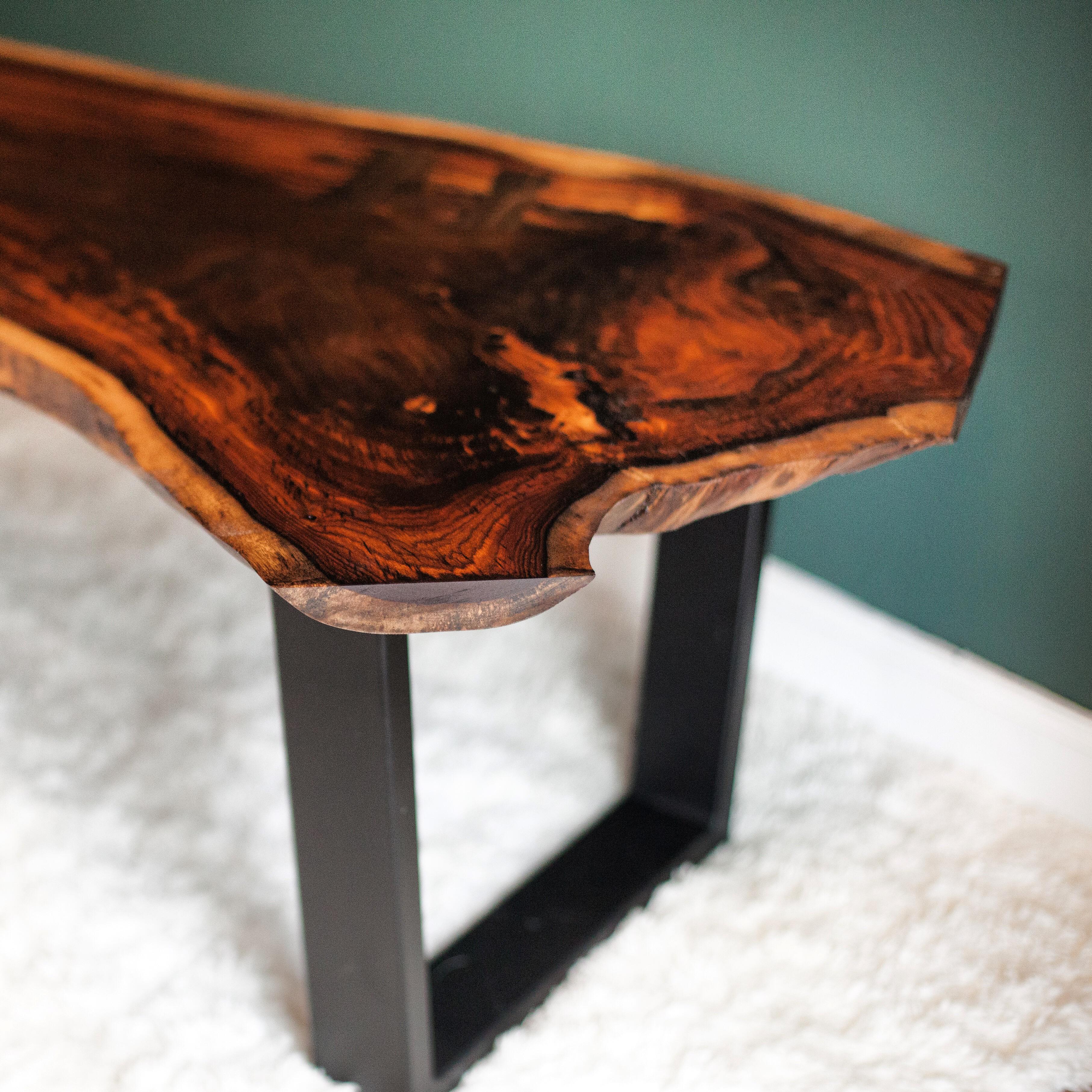 Indian rosewood live edge coffee table with walnut inlays. See comments