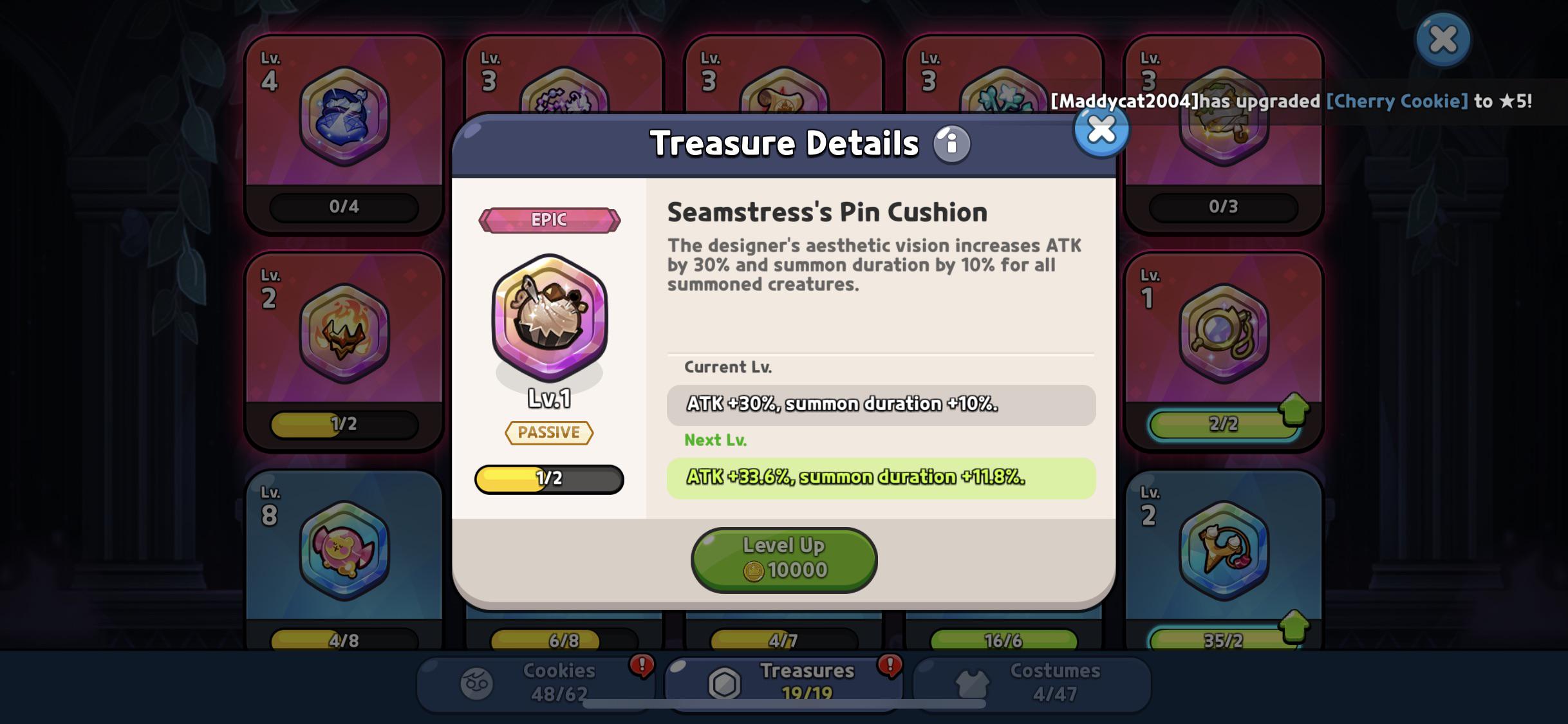 what does ‘summon duration’ mean in the Seamstress’s Pin Cusion