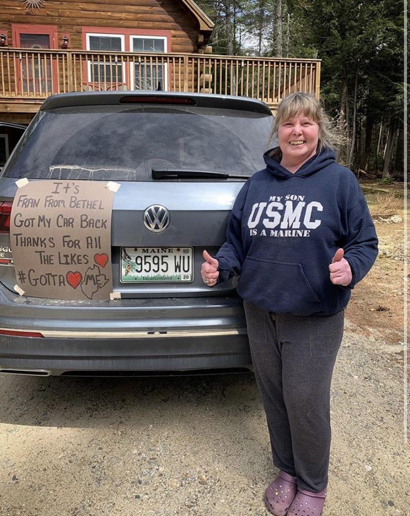 Fran from Bethel got her car back r/Maine