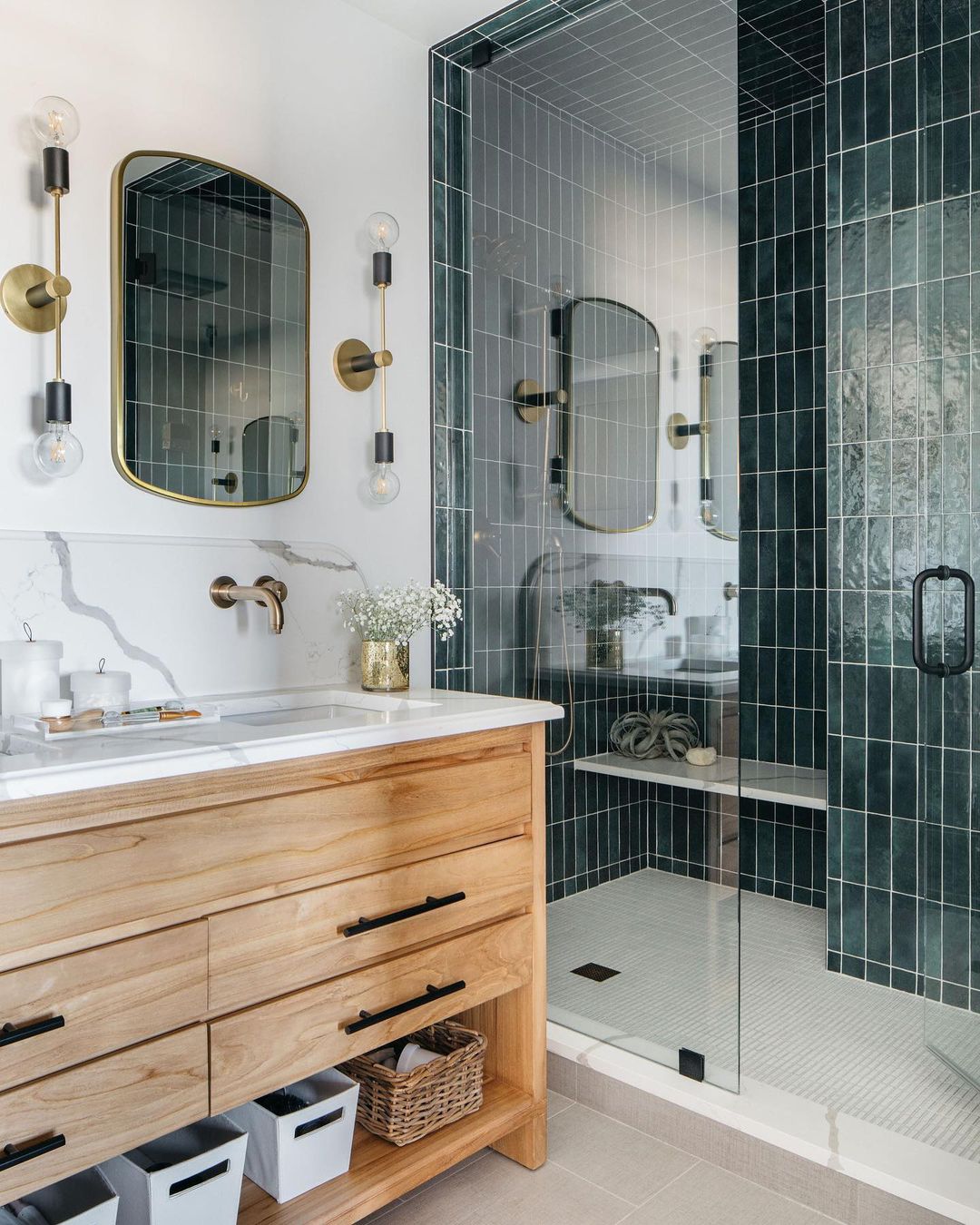 This Emerald Green Vertical Tile Bathroom [1080 x 1350] r/RoomPorn