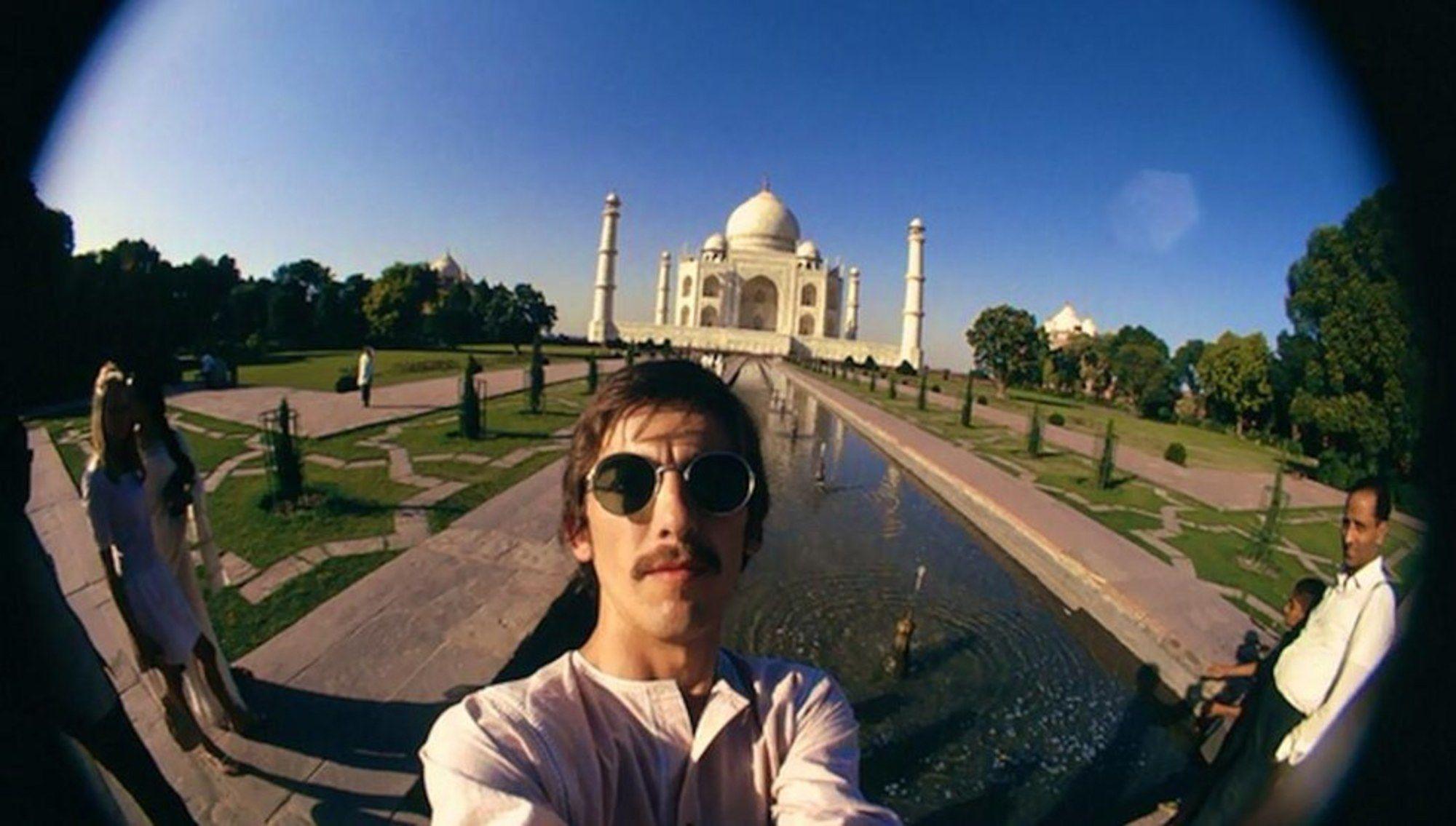 23 year old Harrison takes a selfie at the Taj Mahal. (1966) r