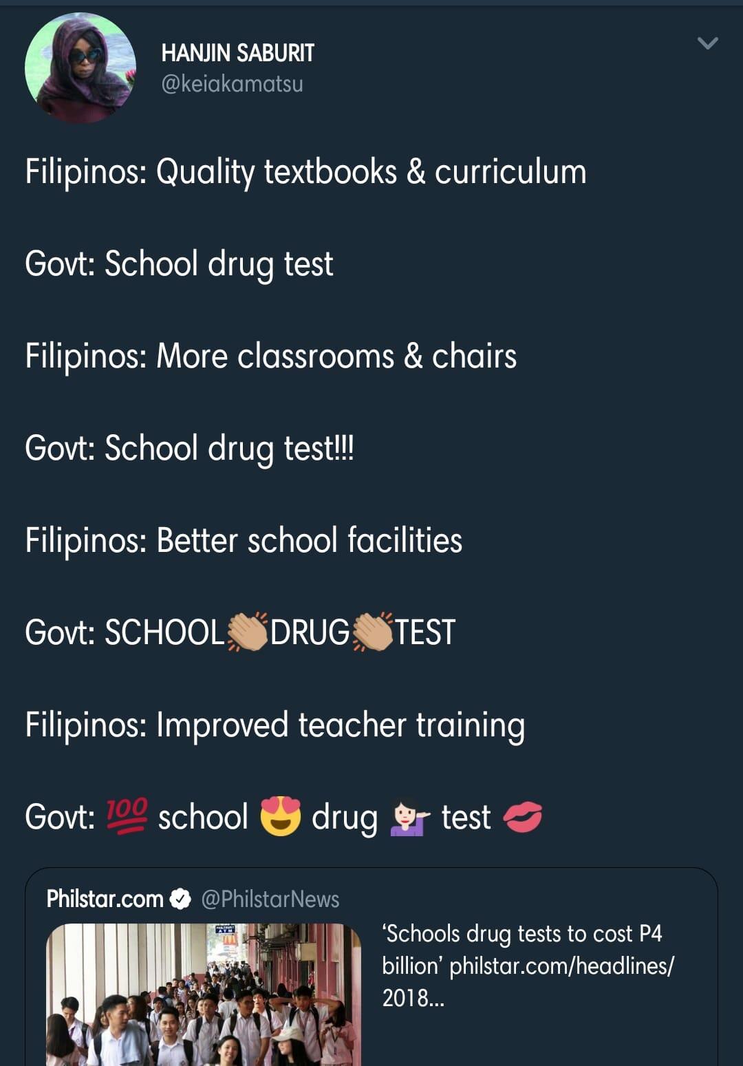 School drug test r/Philippines
