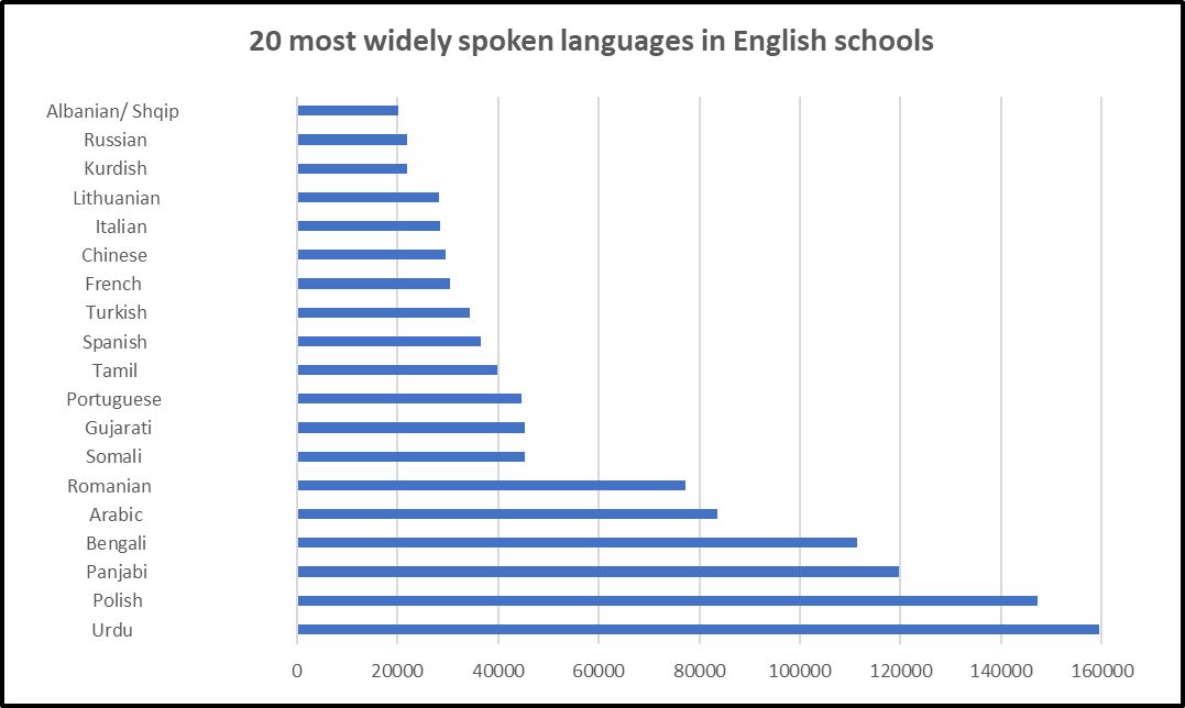20 most widely spoken languages in English schools europe