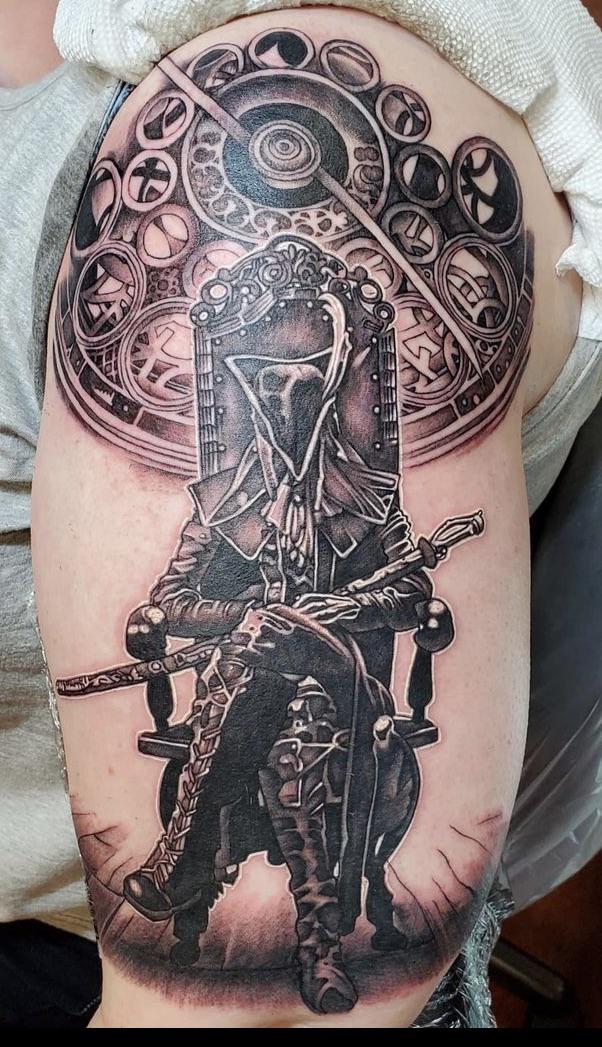 First 8hour session on my Bloodborne sleeve by Jamie Davies (Ink