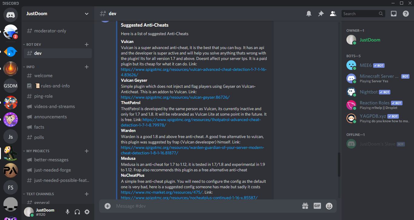 Im working on a discord bot that suggests good plugins for certain