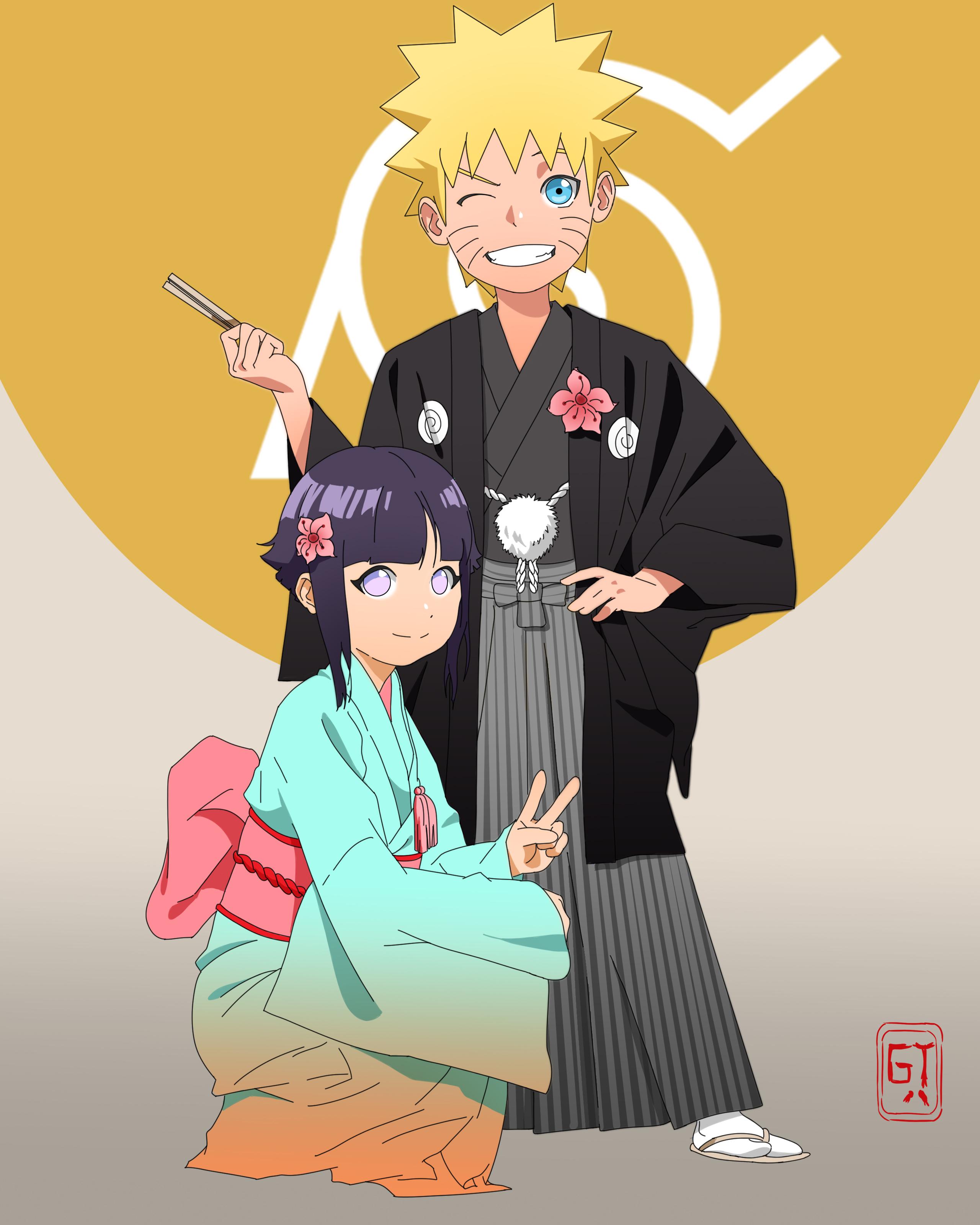 Illustration of Naruto and Hinata when they were young