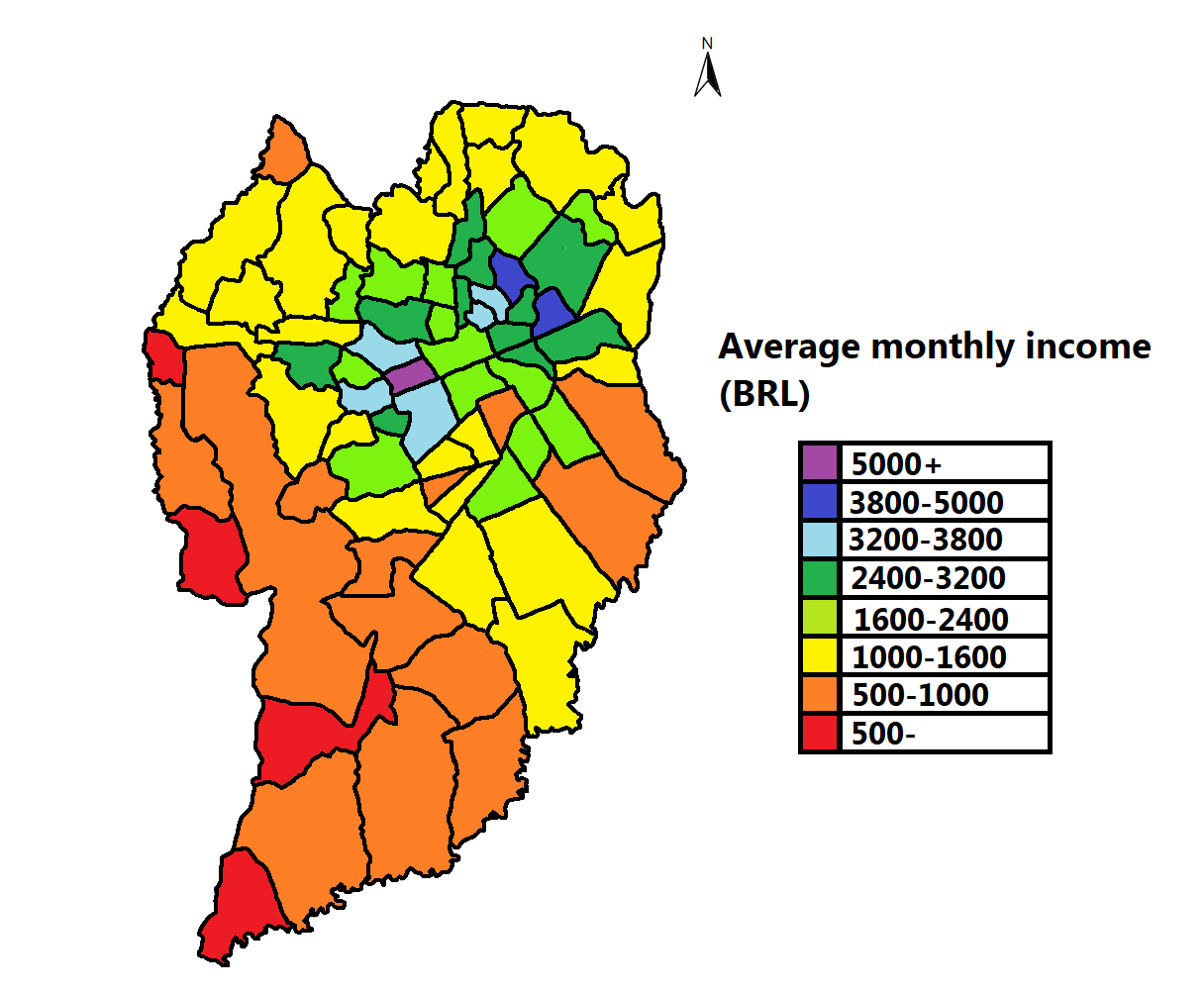 Average monthly of neighborhoods in Curitiba r/MapPorn