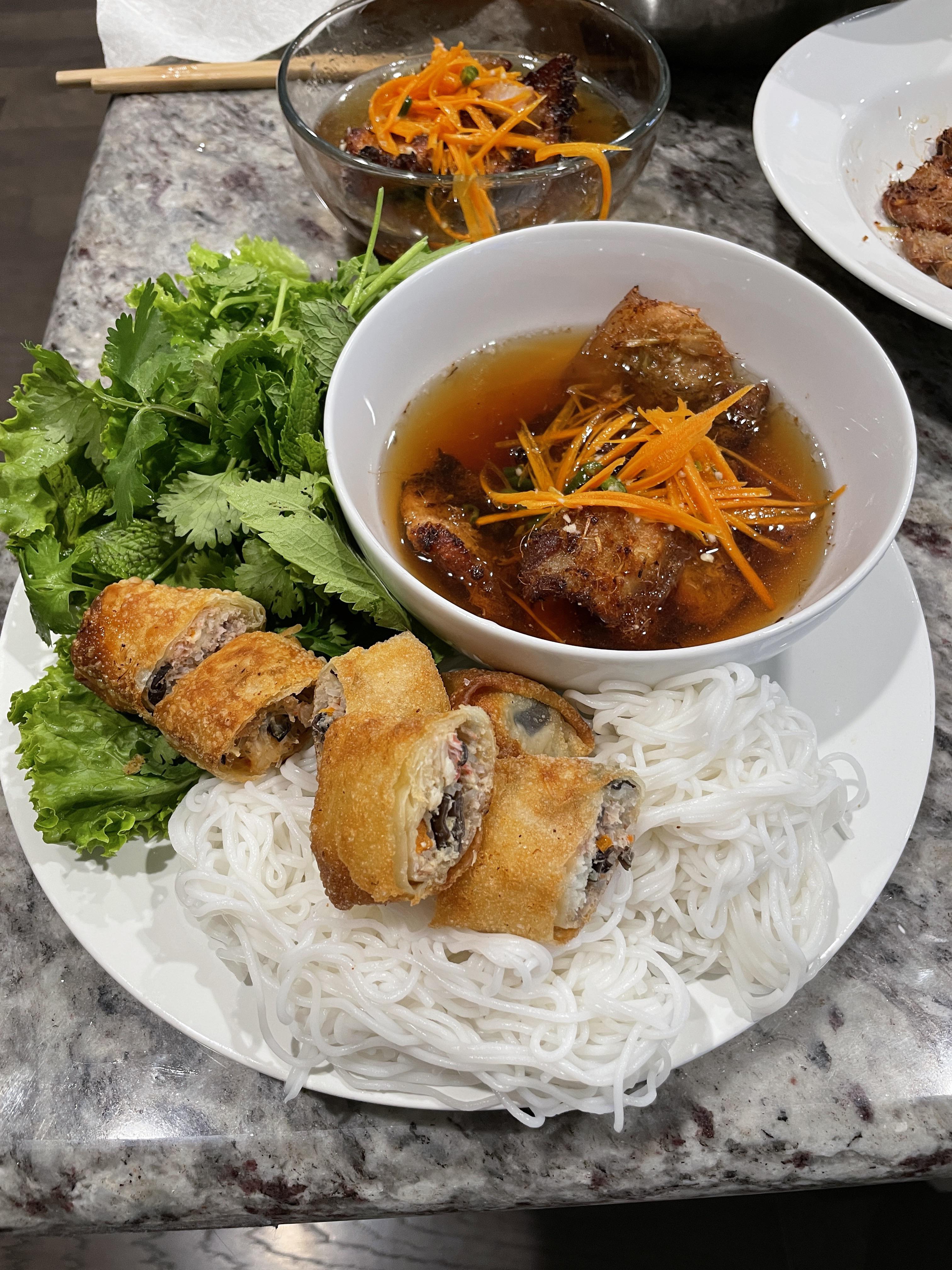 [Homemade] Bun Cha Hanoi (noodles and grilled pork) r/food