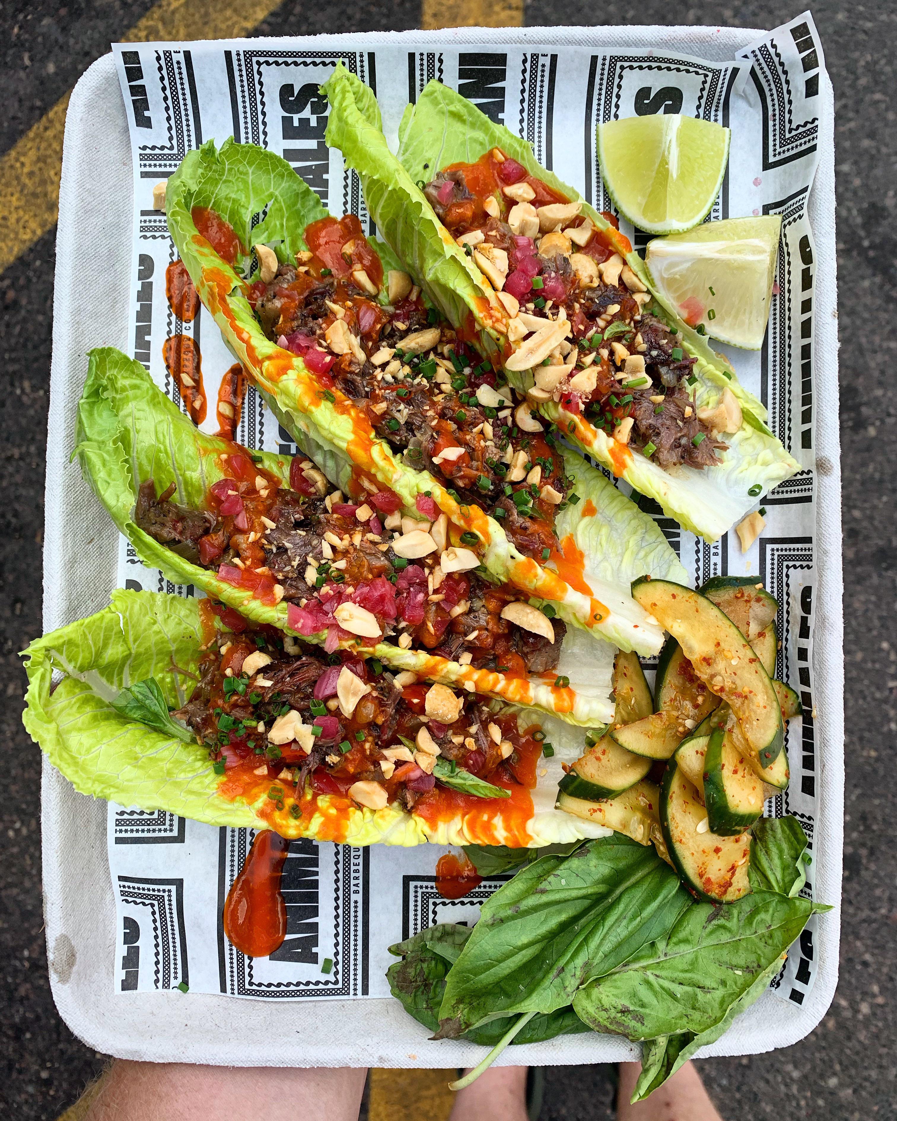 Smoked beef cheek lettuce wraps! r/BBQ