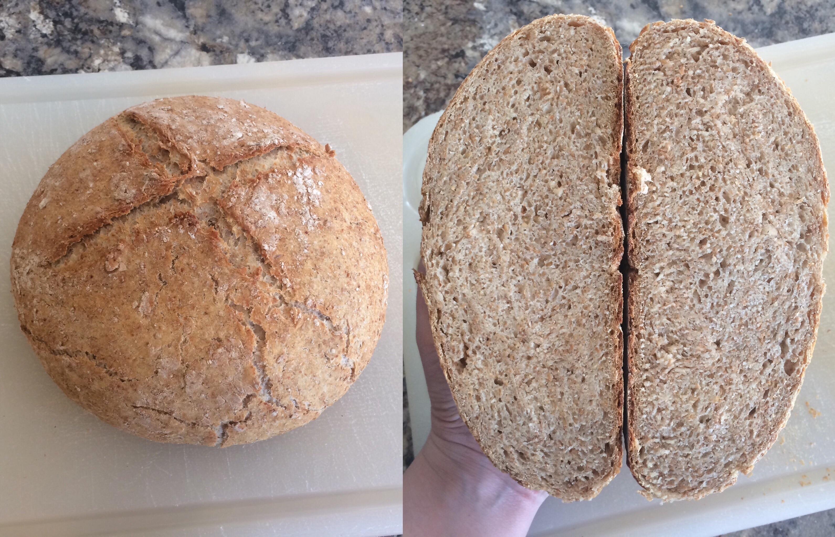 First loaf done in my Dutch oven whole wheat crusty bread for Mother