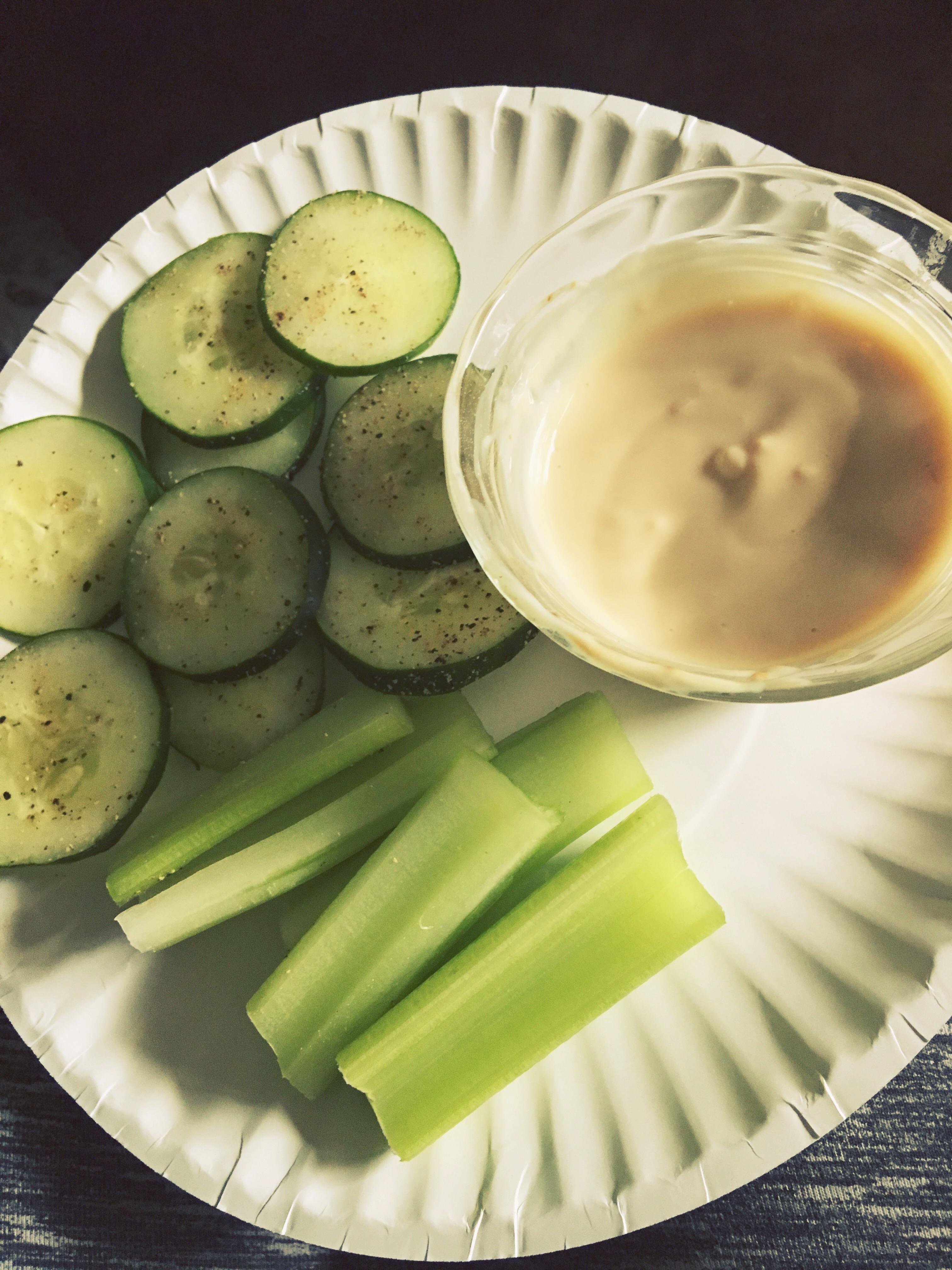 1/4 cup lowfat yogurt + 1/2 tbsp French onion soup mix makes a