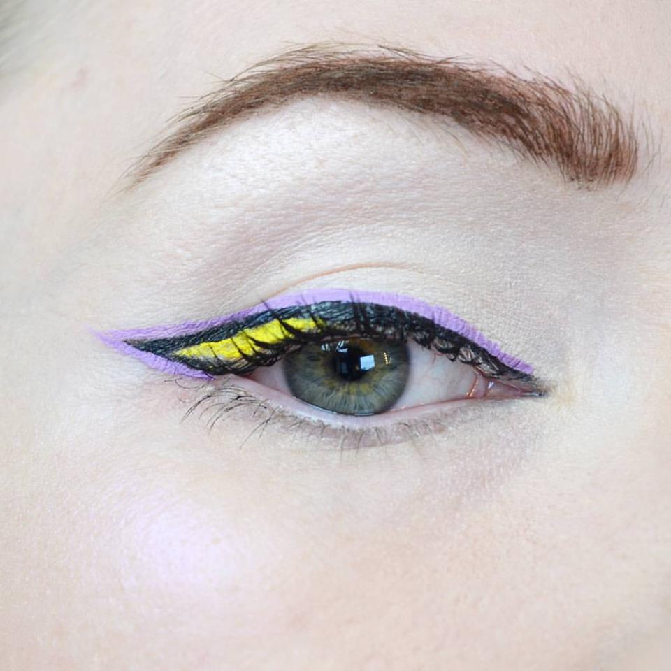 Lavender, yellow and black eyeliner r/MakeupAddiction